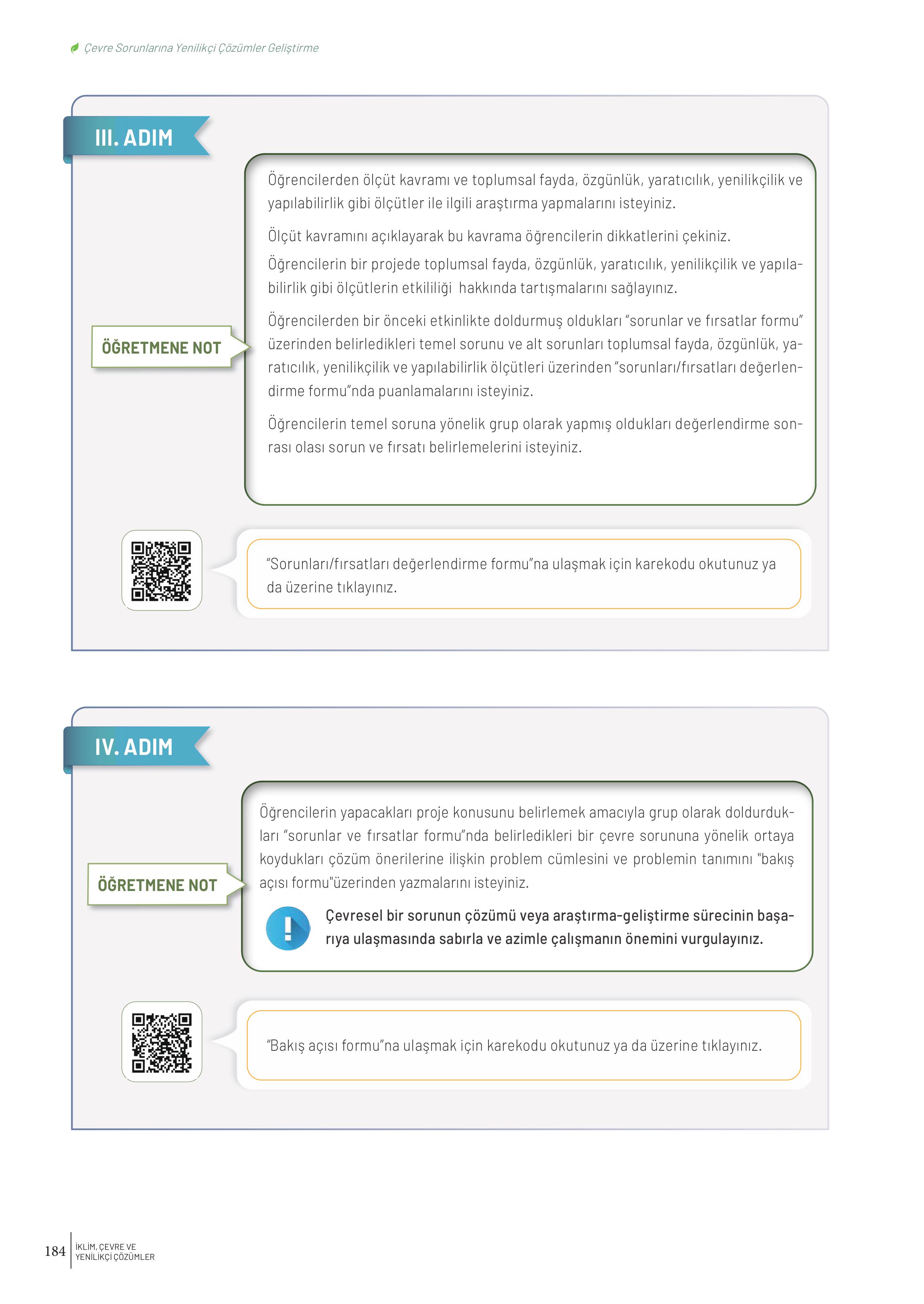 10-11-12. Sınıf Meb Yayınları İklim Çevre Ve Yenilikçi Çözümler Ders Kitabı Sayfa 184 Cevapları