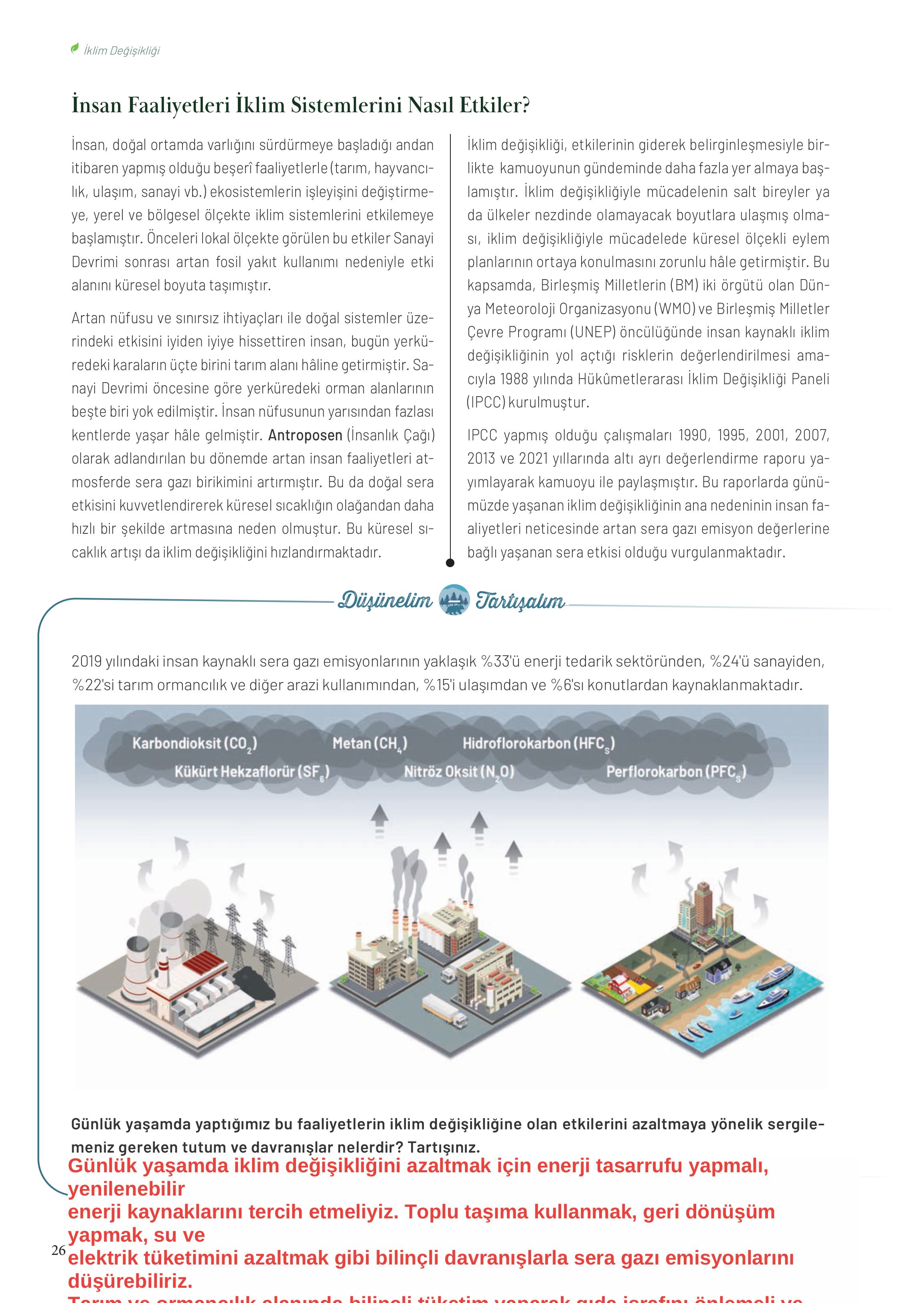 10-11-12. Sınıf Meb Yayınları İklim Çevre Ve Yenilikçi Çözümler Ders Kitabı Sayfa 26 Cevapları