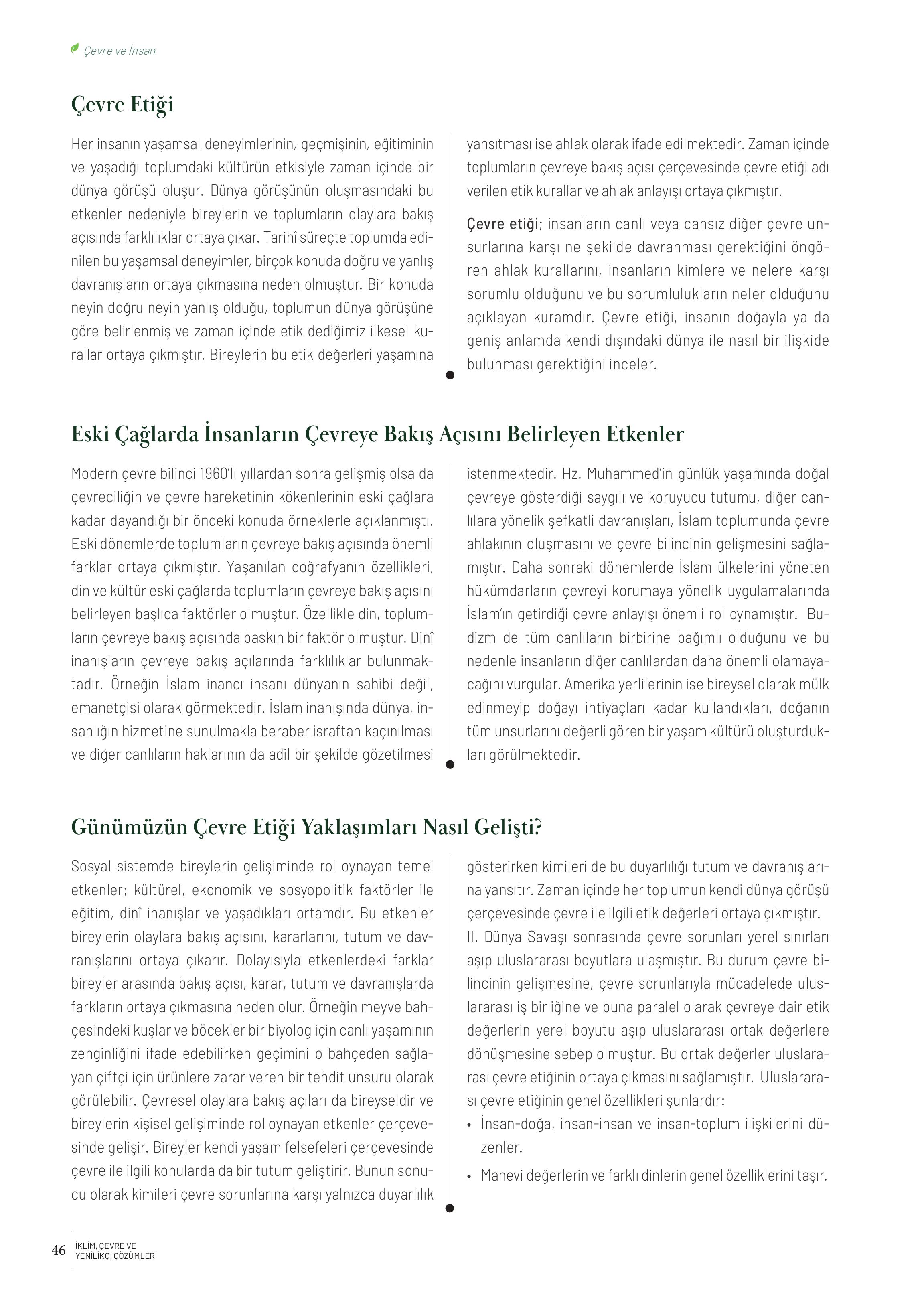 10-11-12. Sınıf Meb Yayınları İklim Çevre Ve Yenilikçi Çözümler Ders Kitabı Sayfa 46 Cevapları