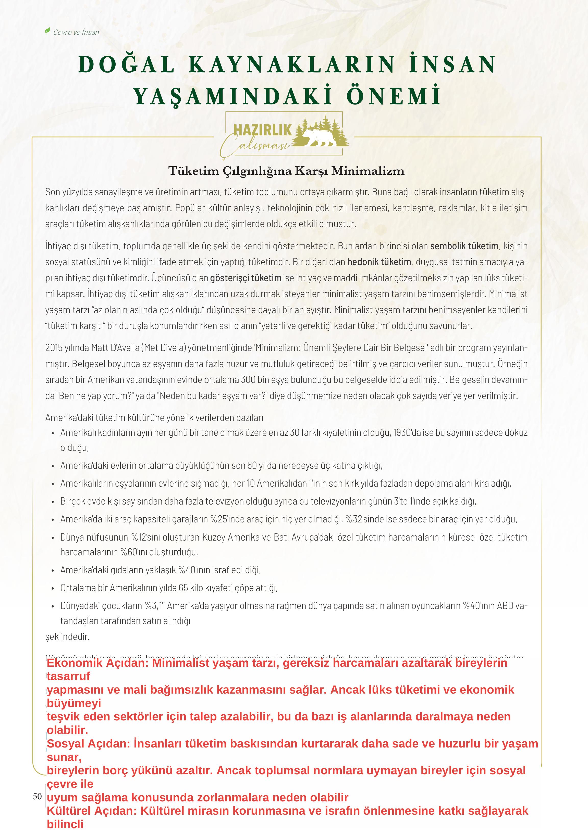 10-11-12. Sınıf Meb Yayınları İklim Çevre Ve Yenilikçi Çözümler Ders Kitabı Sayfa 50 Cevapları