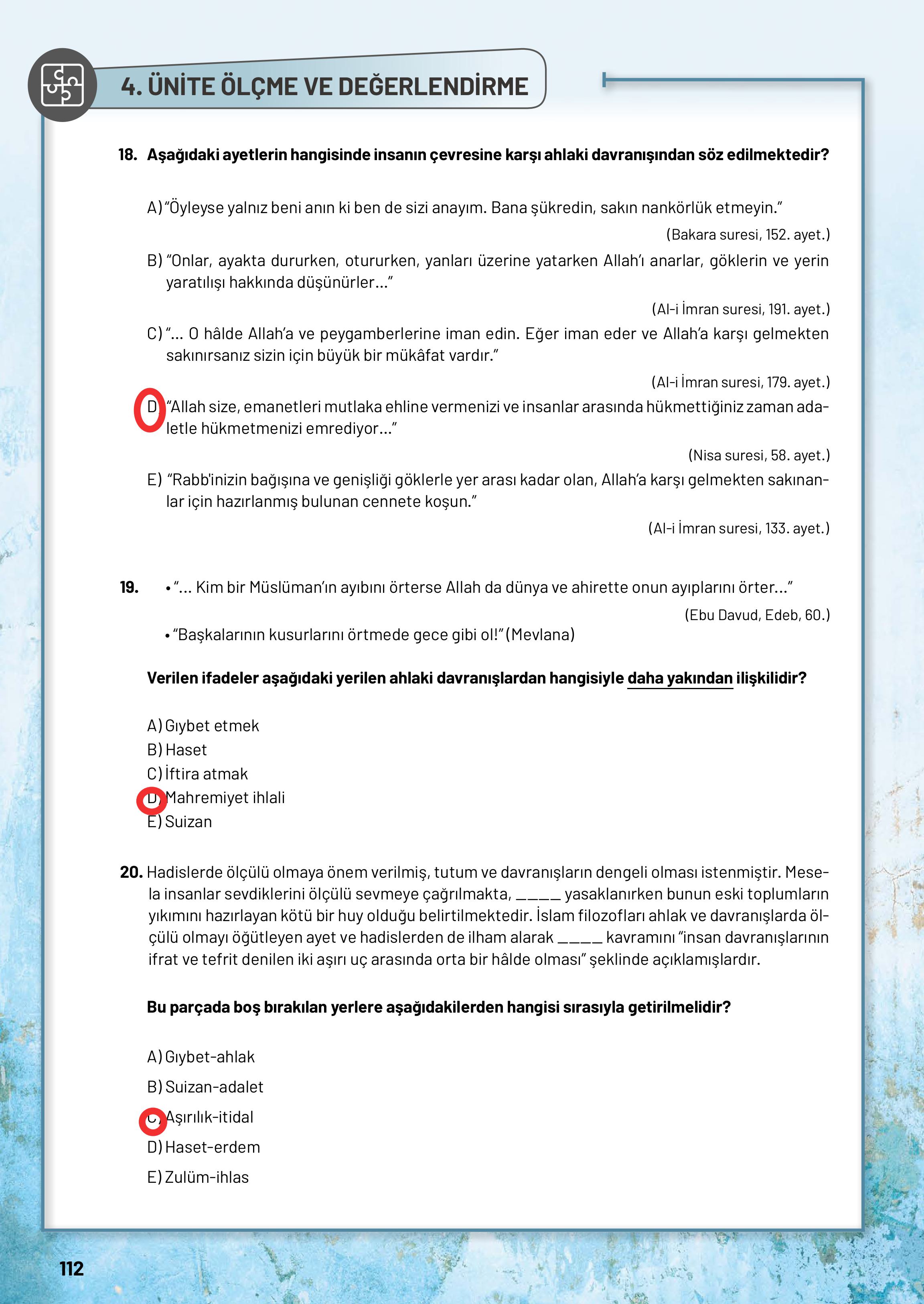 10. Sınıf Meb Yayınları Din Kültürü Ve Ahlak Bilgisi Ders Kitabı Sayfa 112 Cevapları