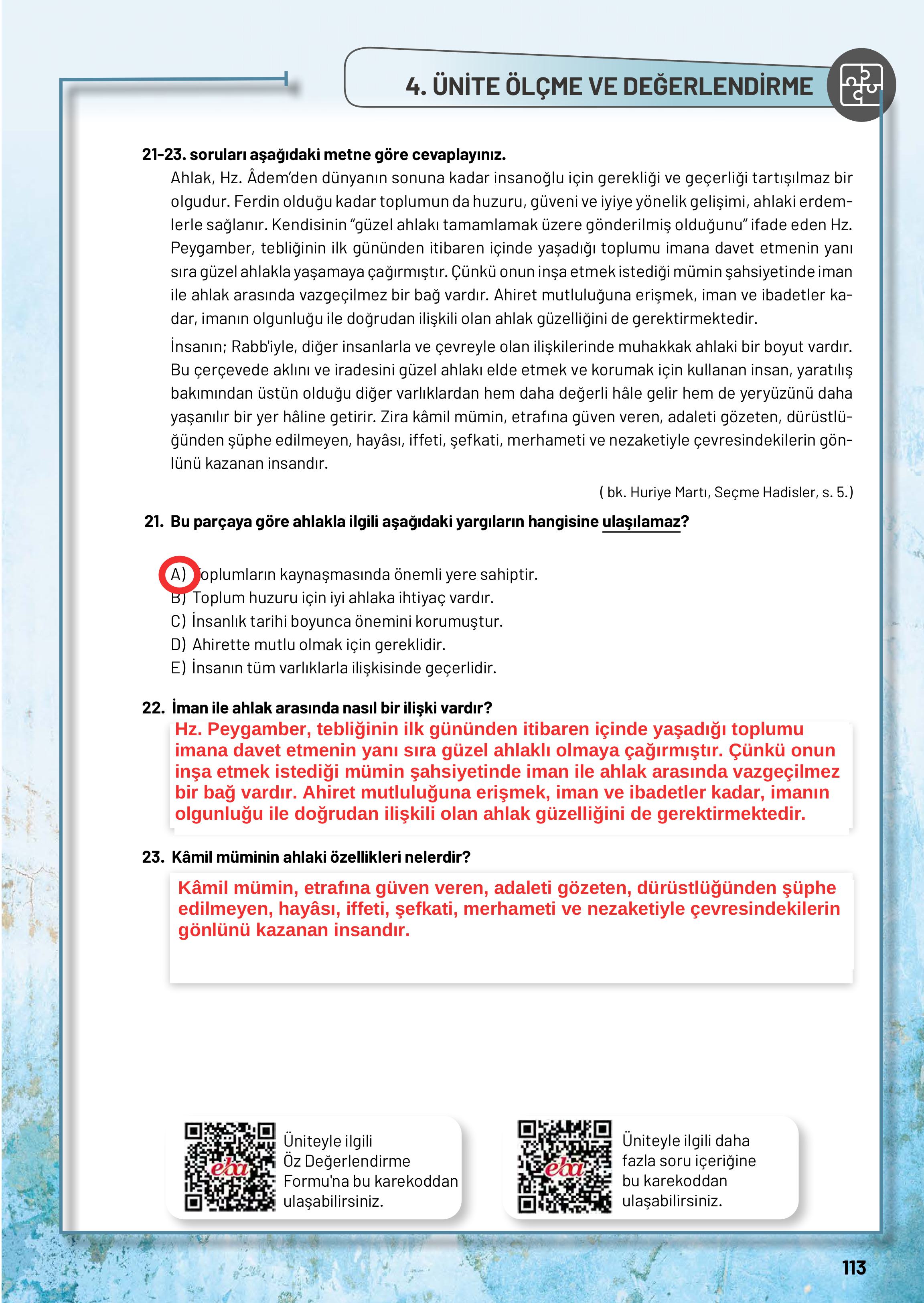 10. Sınıf Meb Yayınları Din Kültürü Ve Ahlak Bilgisi Ders Kitabı Sayfa 113 Cevapları 10. Sınıf Meb Yayınları Din Kültürü Ve Ahlak Bilgisi Ders Kitabı Sayfa 113 Cevapları