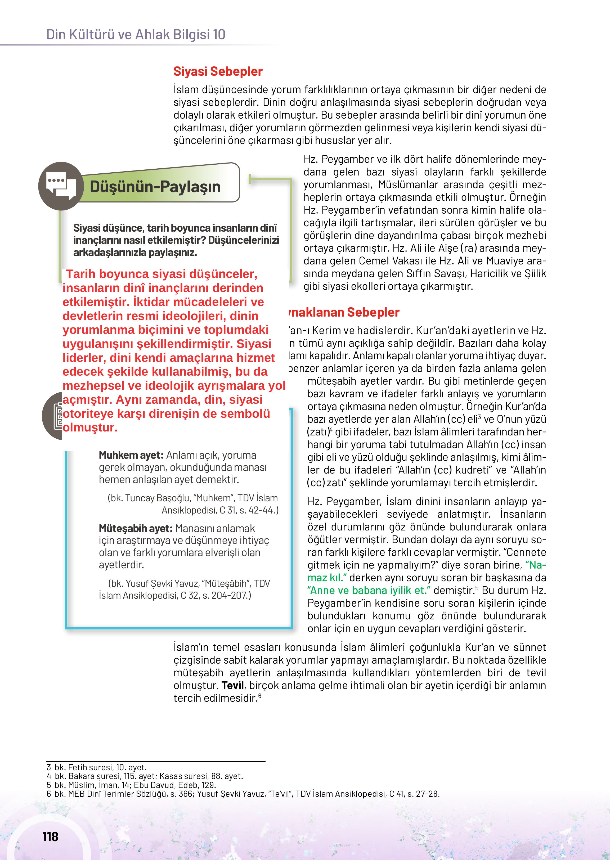 10. Sınıf Meb Yayınları Din Kültürü Ve Ahlak Bilgisi Ders Kitabı Sayfa 118 Cevapları