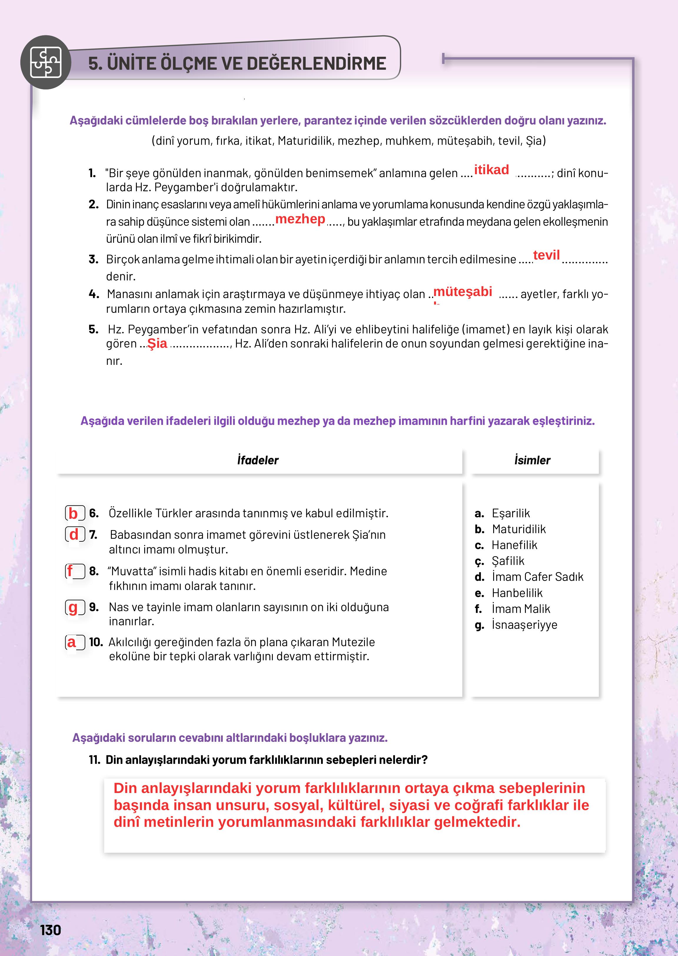 10. Sınıf Meb Yayınları Din Kültürü Ve Ahlak Bilgisi Ders Kitabı Sayfa 130 Cevapları 10. Sınıf Meb Yayınları Din Kültürü Ve Ahlak Bilgisi Ders Kitabı Sayfa 130 Cevapları