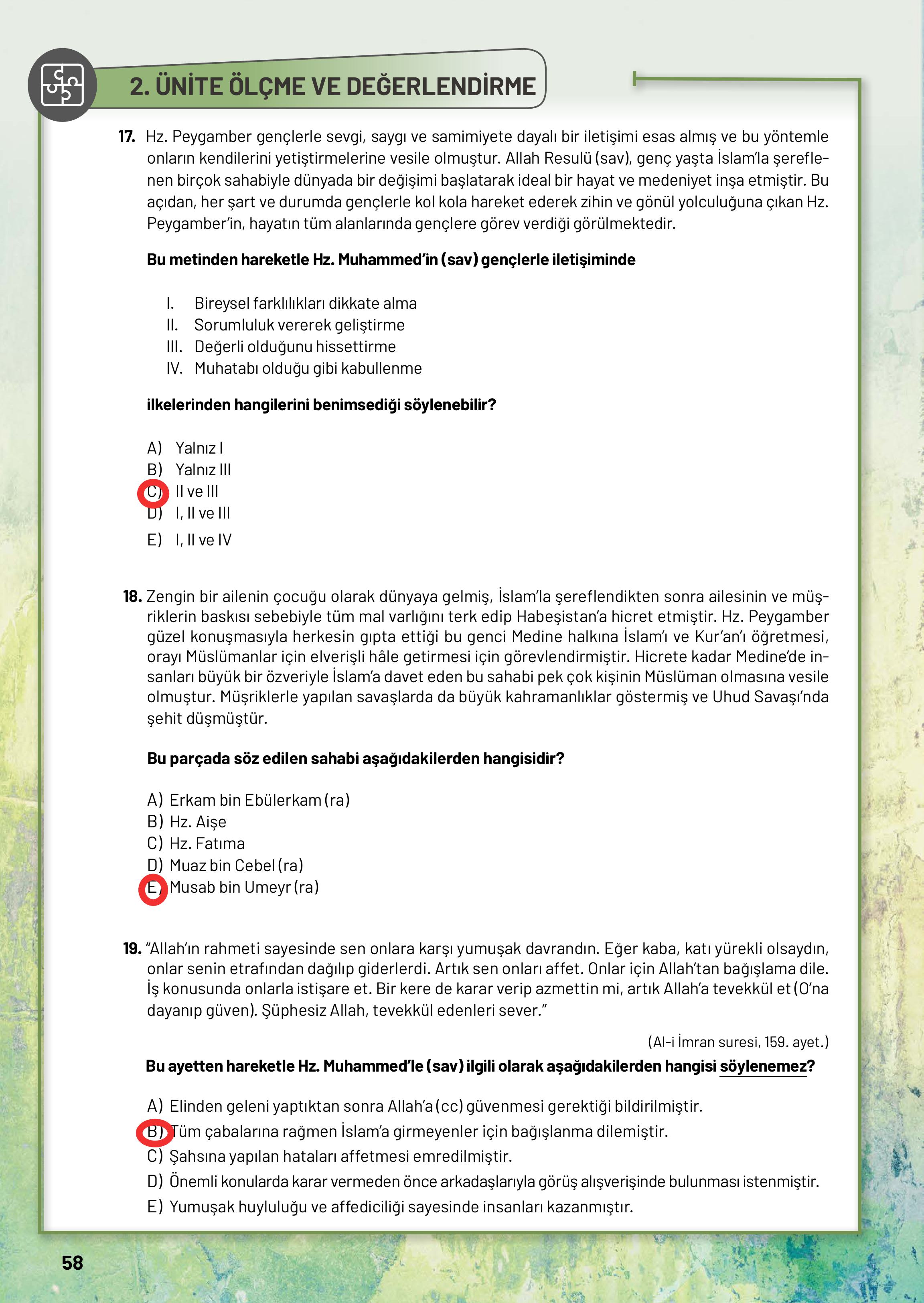 10. Sınıf Meb Yayınları Din Kültürü Ve Ahlak Bilgisi Ders Kitabı Sayfa 58 Cevapları