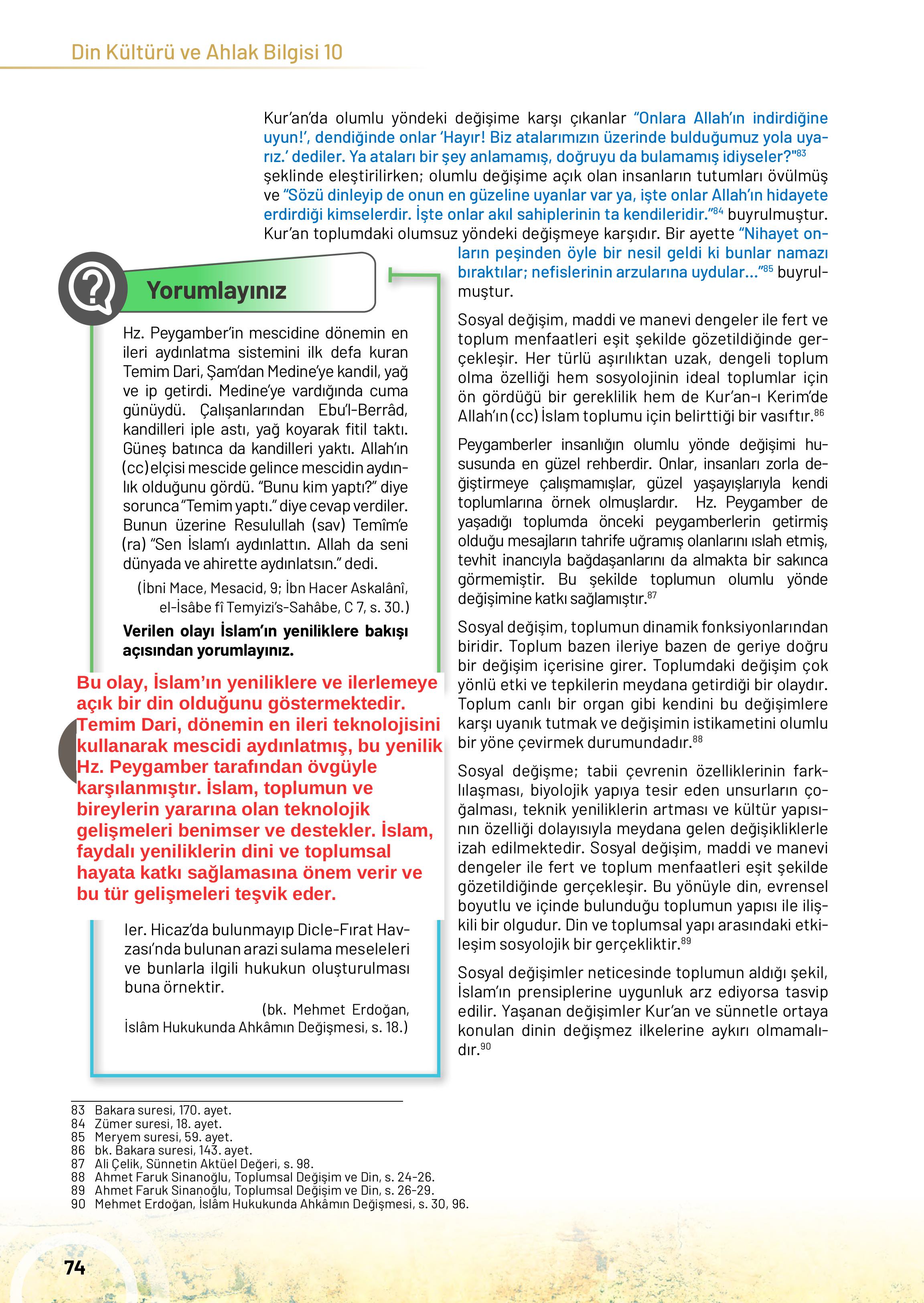 10. Sınıf Meb Yayınları Din Kültürü Ve Ahlak Bilgisi Ders Kitabı Sayfa 74 Cevapları