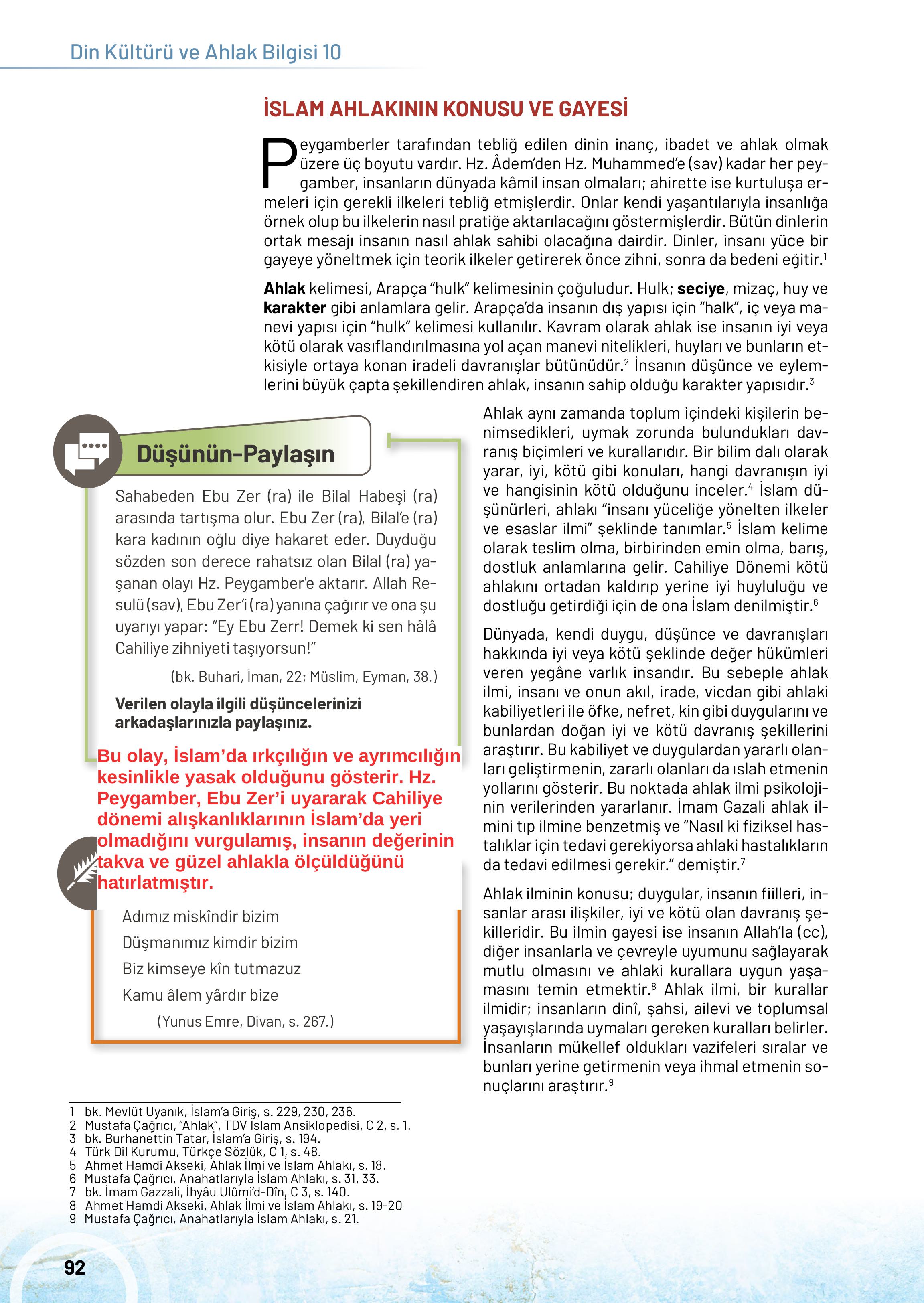 10. Sınıf Meb Yayınları Din Kültürü Ve Ahlak Bilgisi Ders Kitabı Sayfa 92 Cevapları
