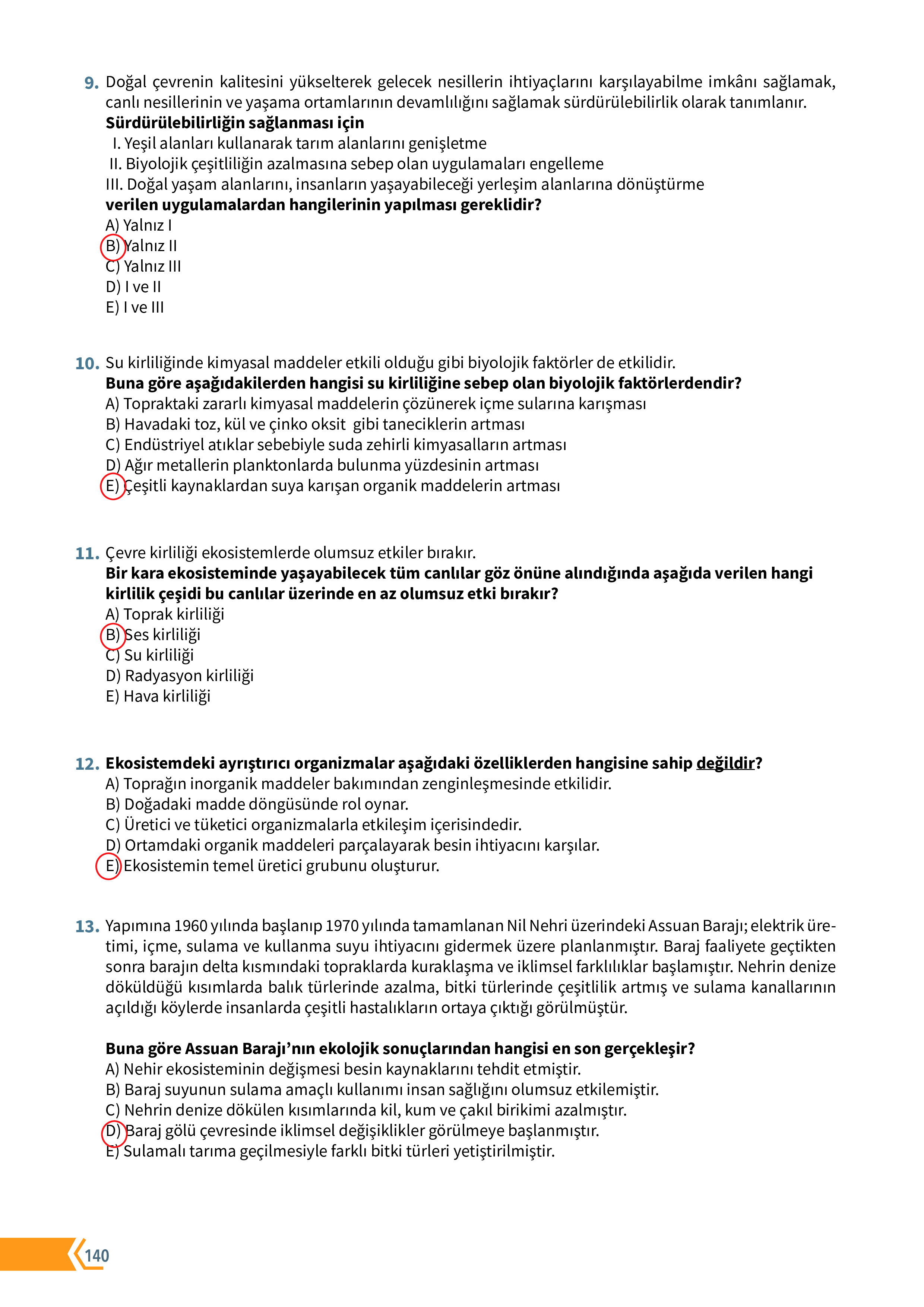 10. Sınıf Meb Yayınları Fen Lisesi Biyoloji Ders Kitabı Sayfa 140 Cevapları