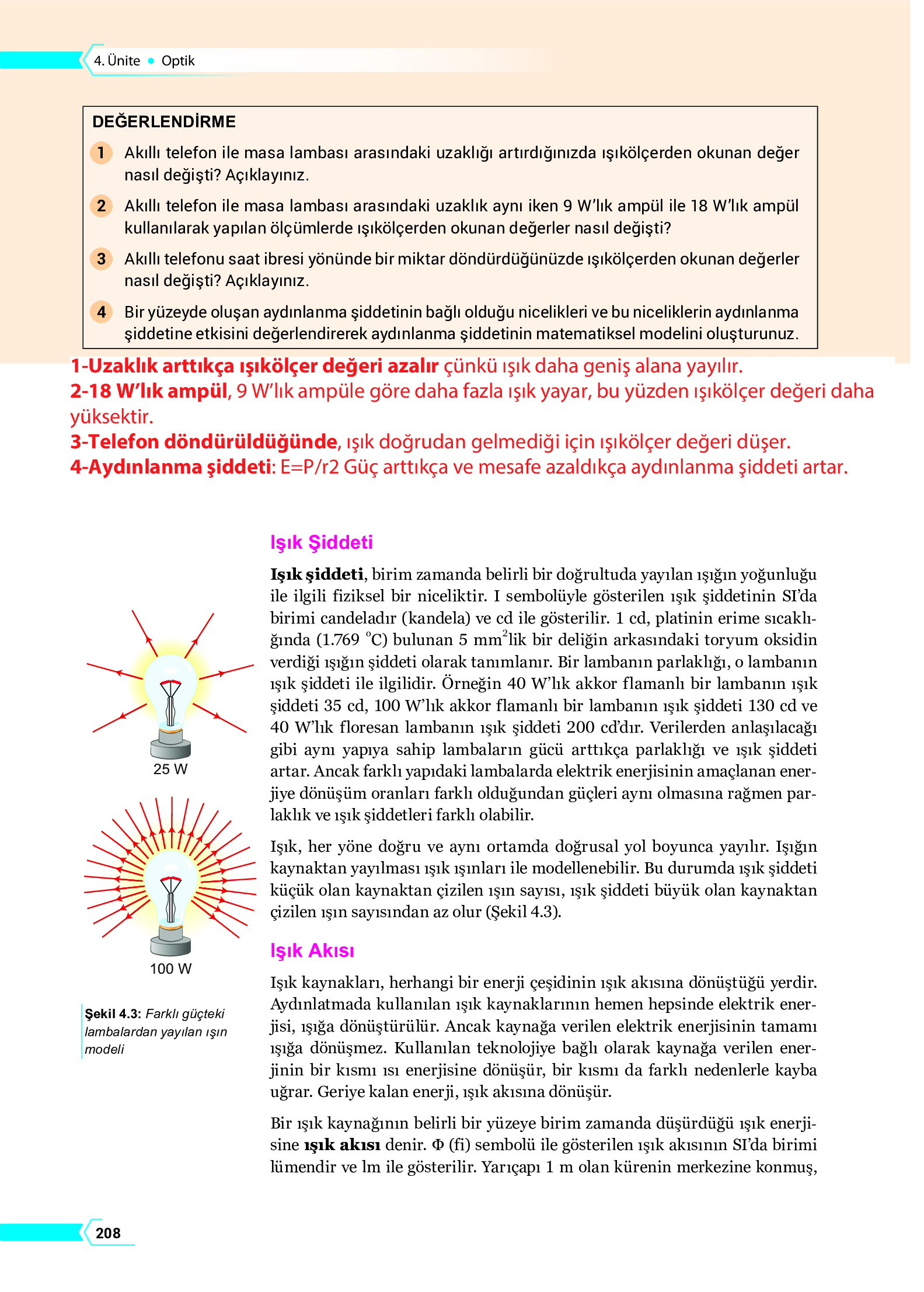 10. Sınıf Meb Yayınları Fen Lisesi Fizik Ders Kitabı Sayfa 208 Cevapları