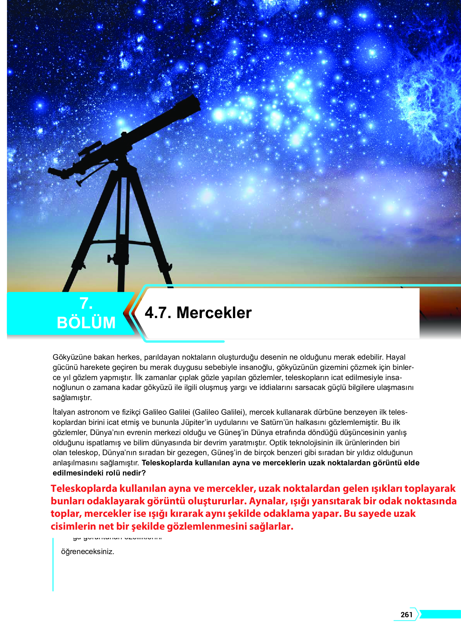 10. Sınıf Meb Yayınları Fen Lisesi Fizik Ders Kitabı Sayfa 261 Cevapları