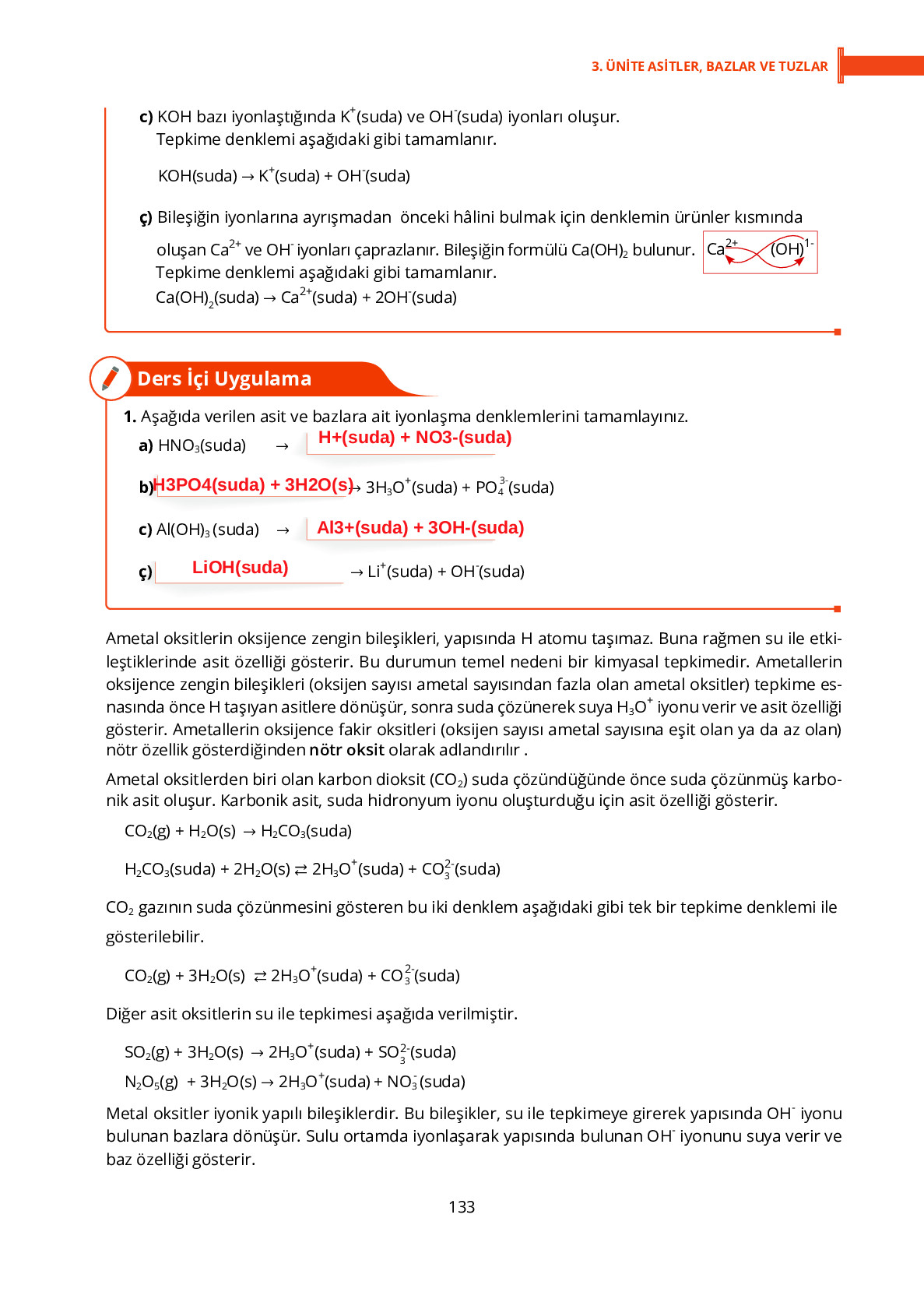 10. Sınıf Meb Yayınları Fen Lisesi Kimya Ders Kitabı Sayfa 133 Cevapları