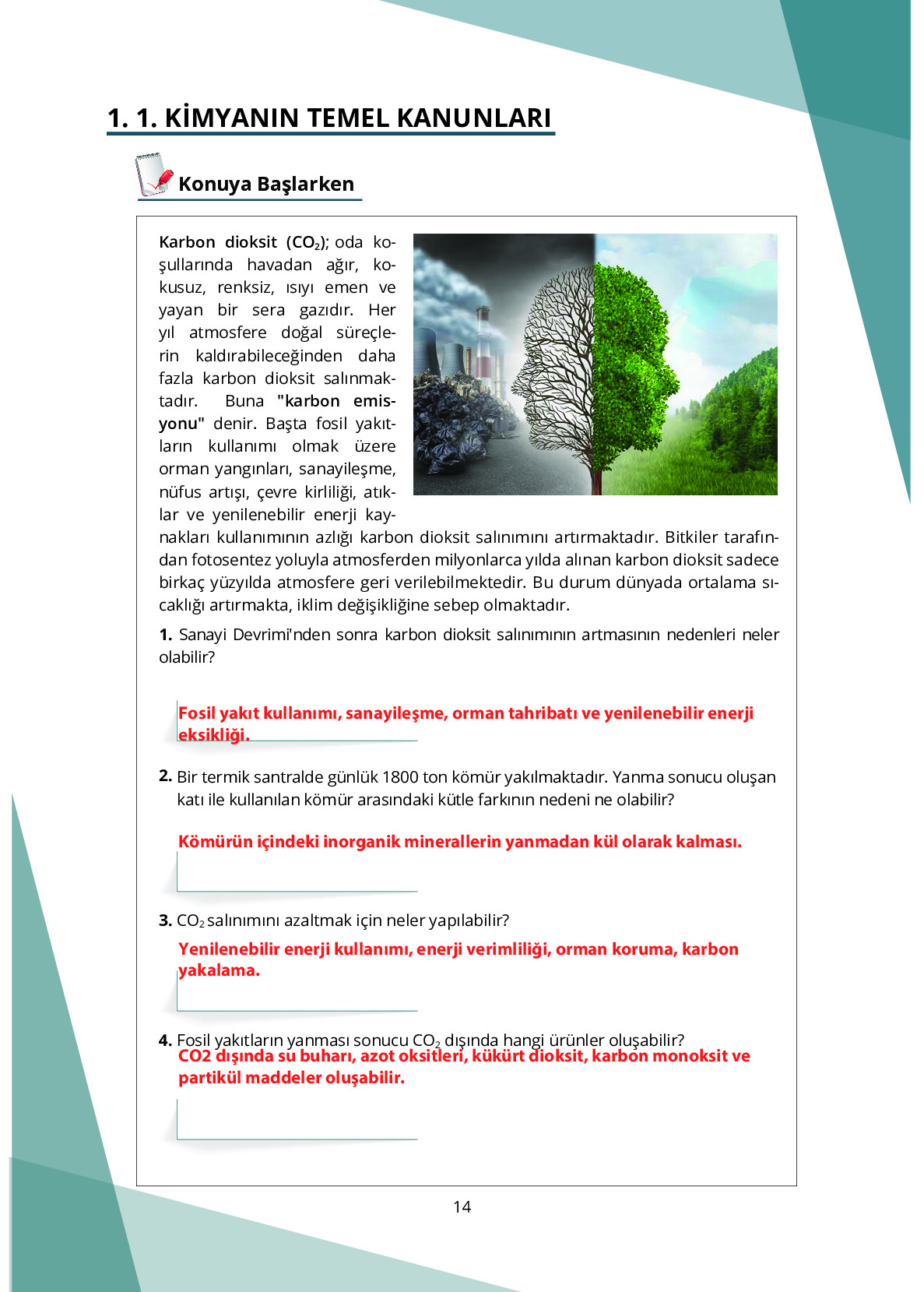 10. Sınıf Meb Yayınları Fen Lisesi Kimya Ders Kitabı Sayfa 14 Cevapları