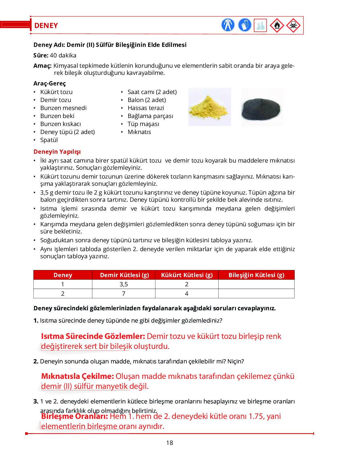 10. Sınıf Meb Yayınları Fen Lisesi Kimya Ders Kitabı Sayfa 18 Cevapları