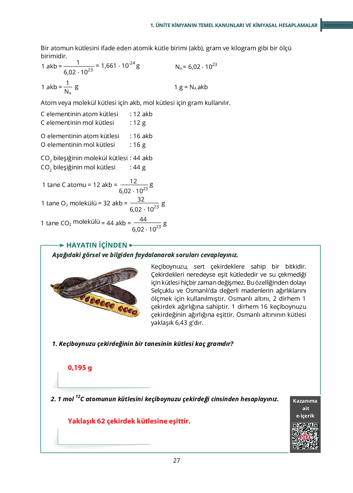 10. Sınıf Meb Yayınları Fen Lisesi Kimya Ders Kitabı Sayfa 27 Cevapları