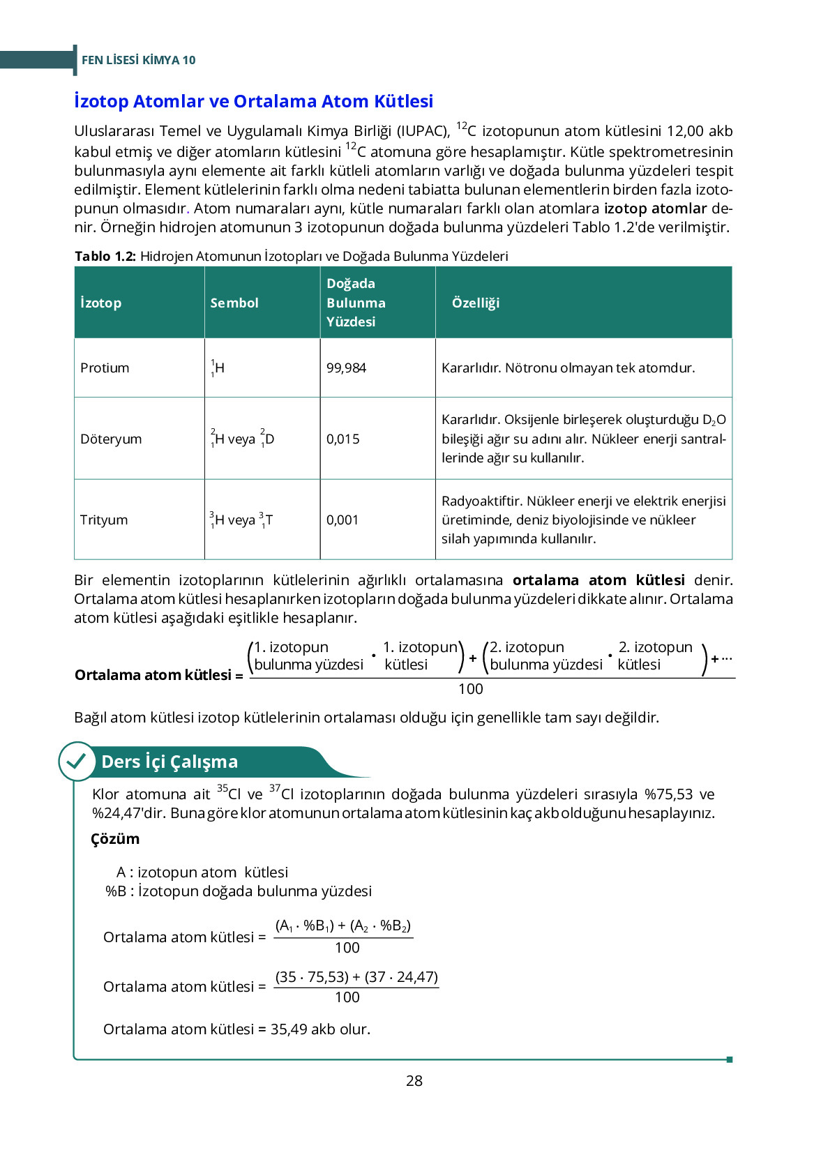 10. Sınıf Meb Yayınları Fen Lisesi Kimya Ders Kitabı Sayfa 28 Cevapları