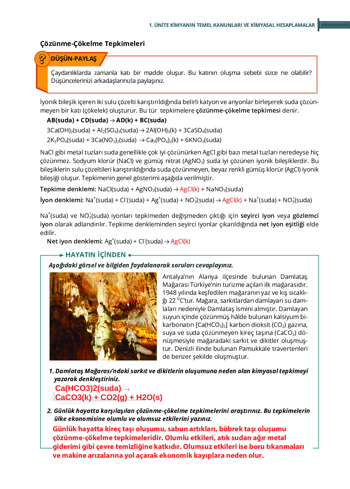 10. Sınıf Meb Yayınları Fen Lisesi Kimya Ders Kitabı Sayfa 47 Cevapları