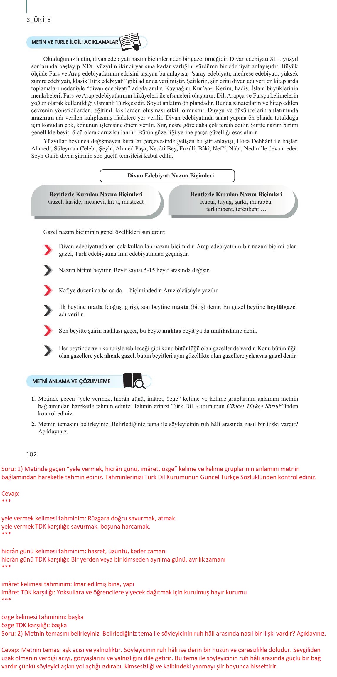 10. Sınıf Meb Yayınları Türk Dili Ve Edebiyatı Ders Kitabı Sayfa 102 Cevapları