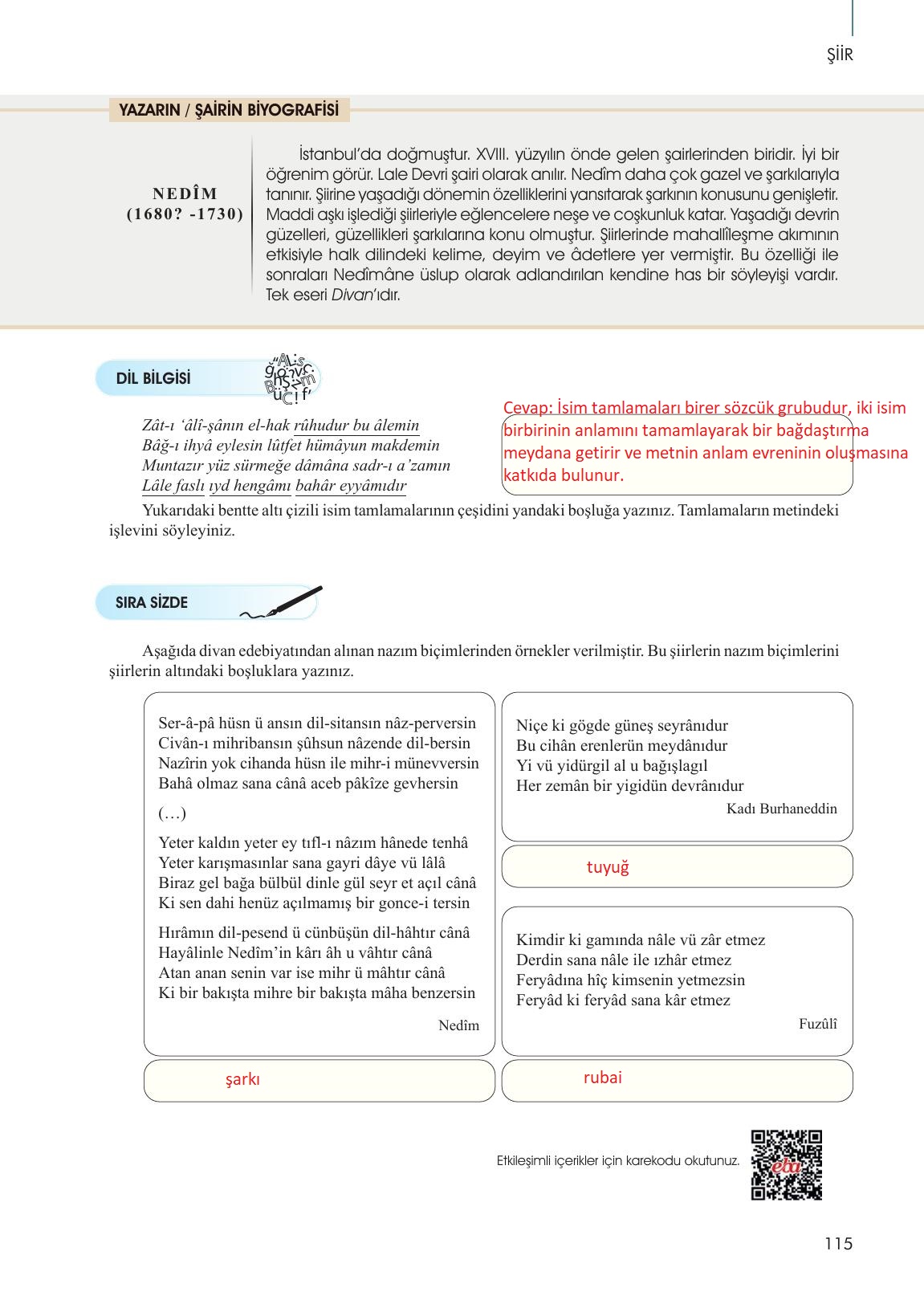 10. Sınıf Meb Yayınları Türk Dili Ve Edebiyatı Ders Kitabı Sayfa 115 Cevapları