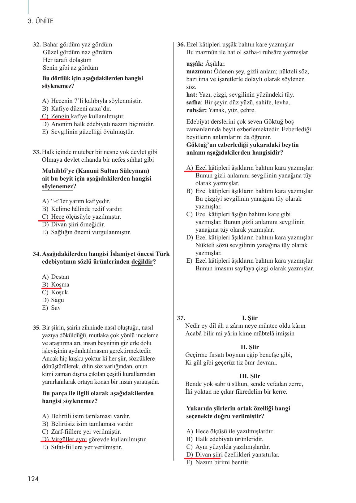 10. Sınıf Meb Yayınları Türk Dili Ve Edebiyatı Ders Kitabı Sayfa 124 Cevapları