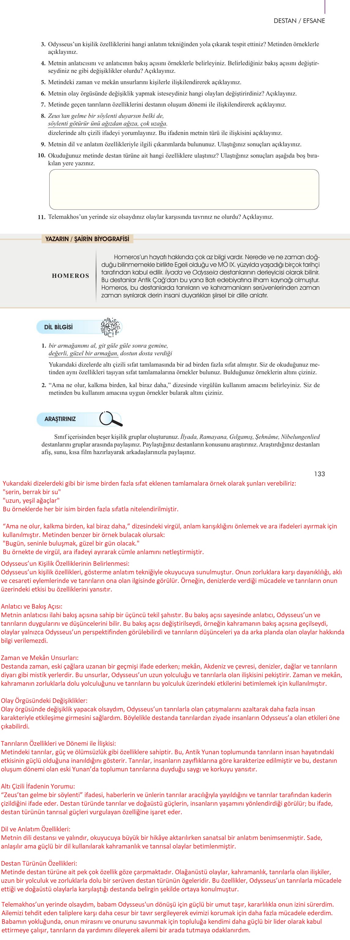 10. Sınıf Meb Yayınları Türk Dili Ve Edebiyatı Ders Kitabı Sayfa 133 Cevapları