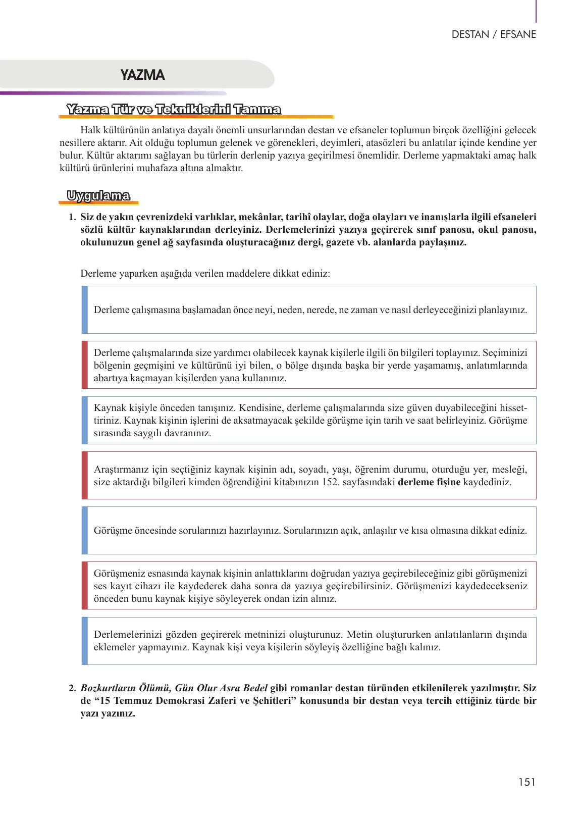 10. Sınıf Meb Yayınları Türk Dili Ve Edebiyatı Ders Kitabı Sayfa 151 Cevapları