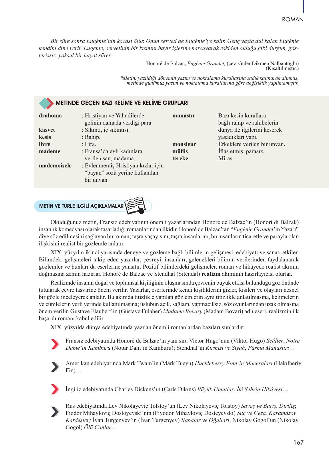 10. Sınıf Meb Yayınları Türk Dili Ve Edebiyatı Ders Kitabı Sayfa 167 Cevapları