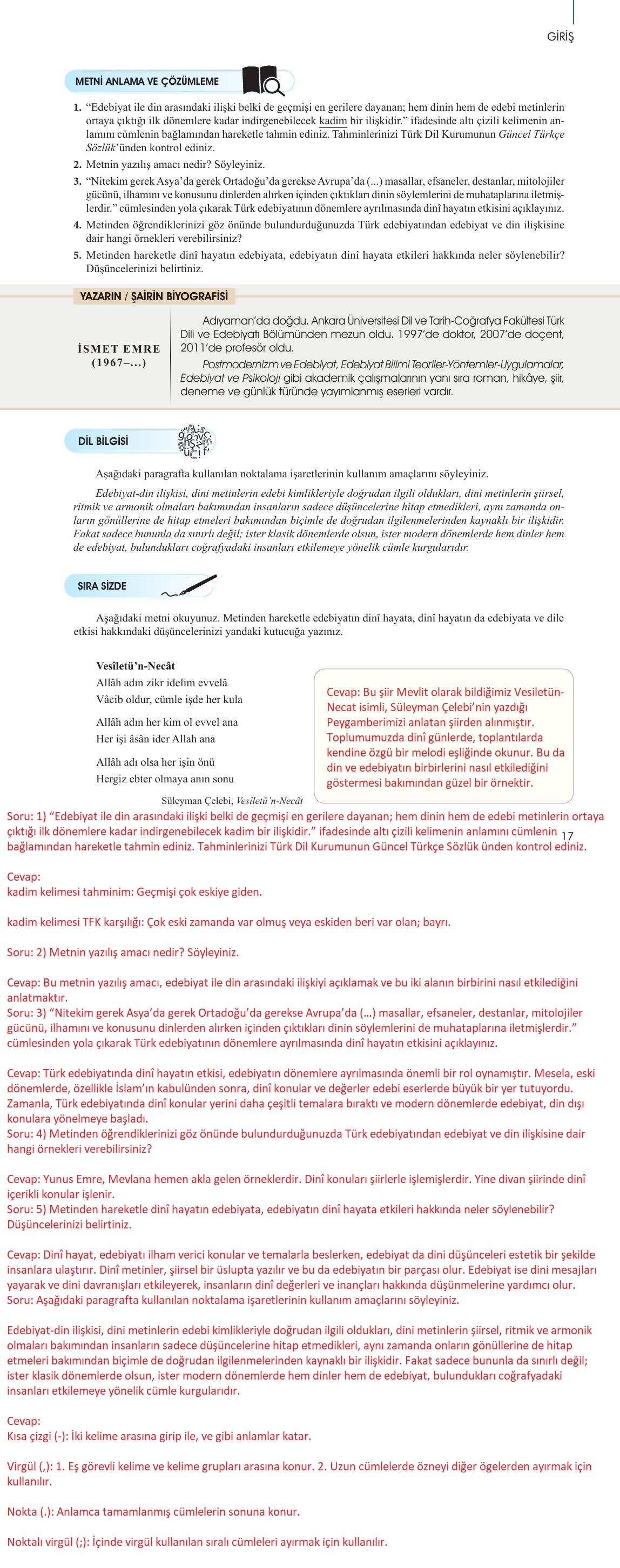 10. Sınıf Meb Yayınları Türk Dili Ve Edebiyatı Ders Kitabı Sayfa 17 Cevapları