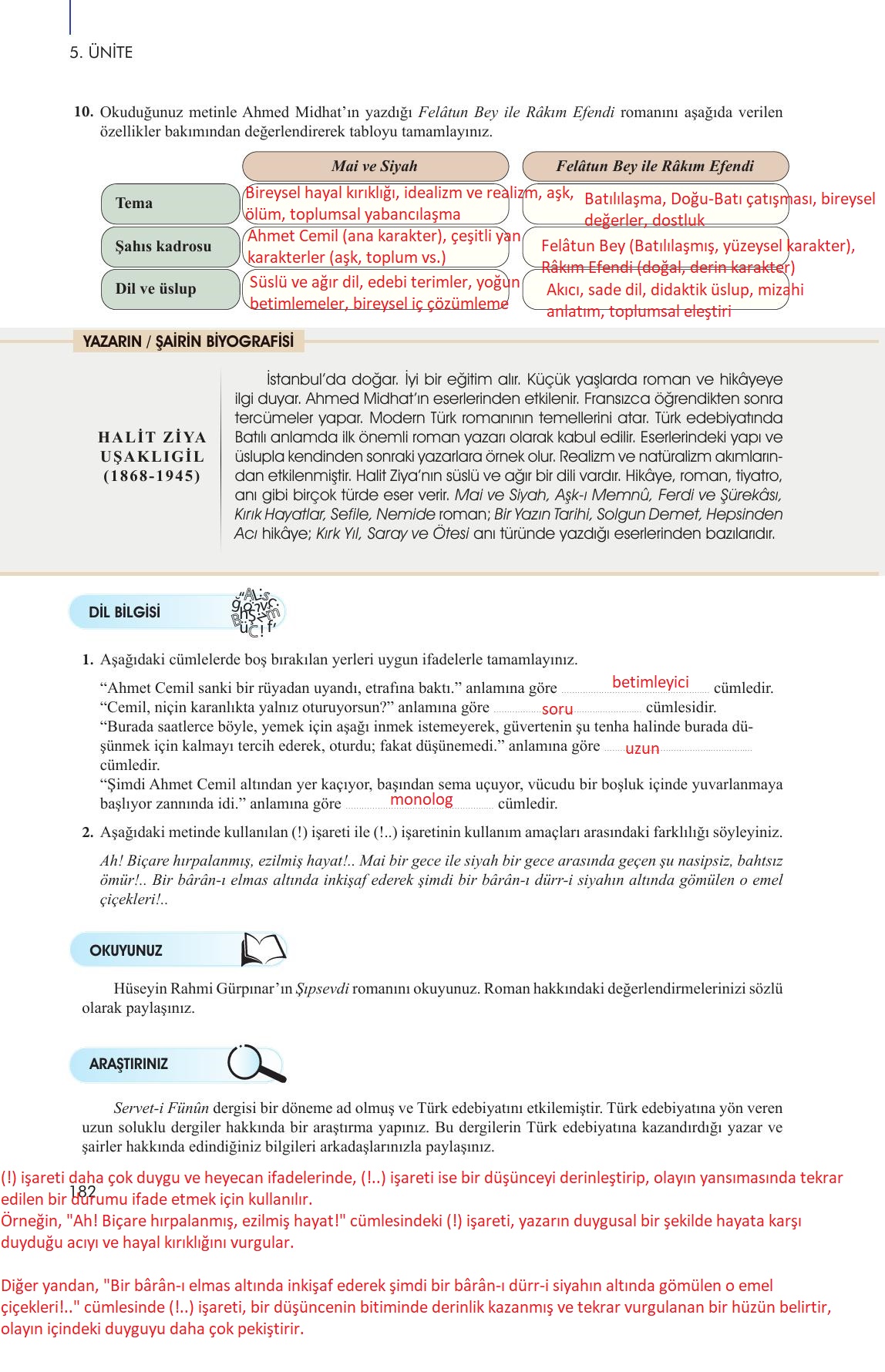 10. Sınıf Meb Yayınları Türk Dili Ve Edebiyatı Ders Kitabı Sayfa 182 Cevapları 10. Sınıf Meb Yayınları Türk Dili Ve Edebiyatı Ders Kitabı Sayfa 182 Cevapları