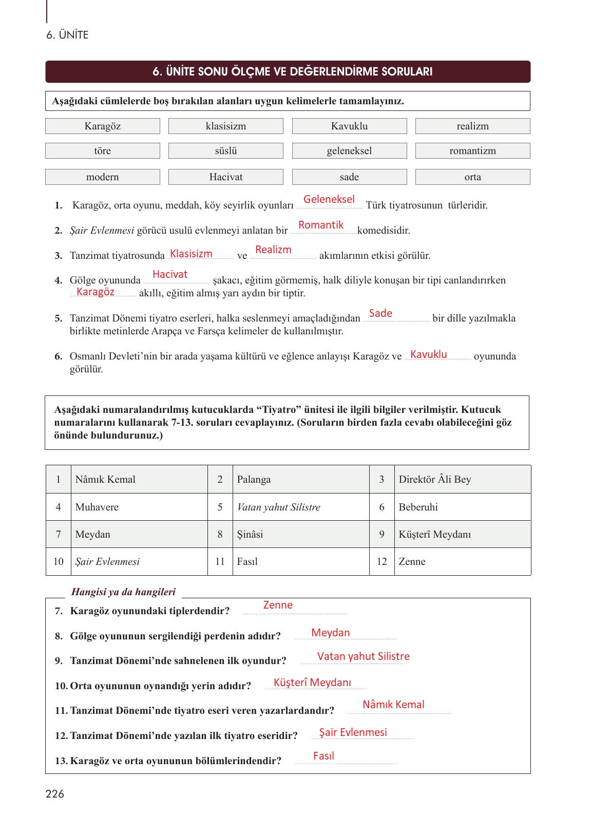 10. Sınıf Meb Yayınları Türk Dili Ve Edebiyatı Ders Kitabı Sayfa 226 Cevapları