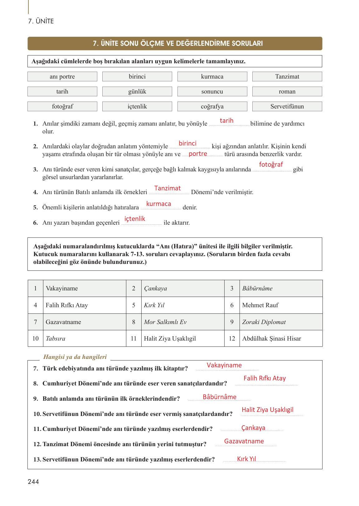 10. Sınıf Meb Yayınları Türk Dili Ve Edebiyatı Ders Kitabı Sayfa 244 Cevapları 10. Sınıf Meb Yayınları Türk Dili Ve Edebiyatı Ders Kitabı Sayfa 244 Cevapları