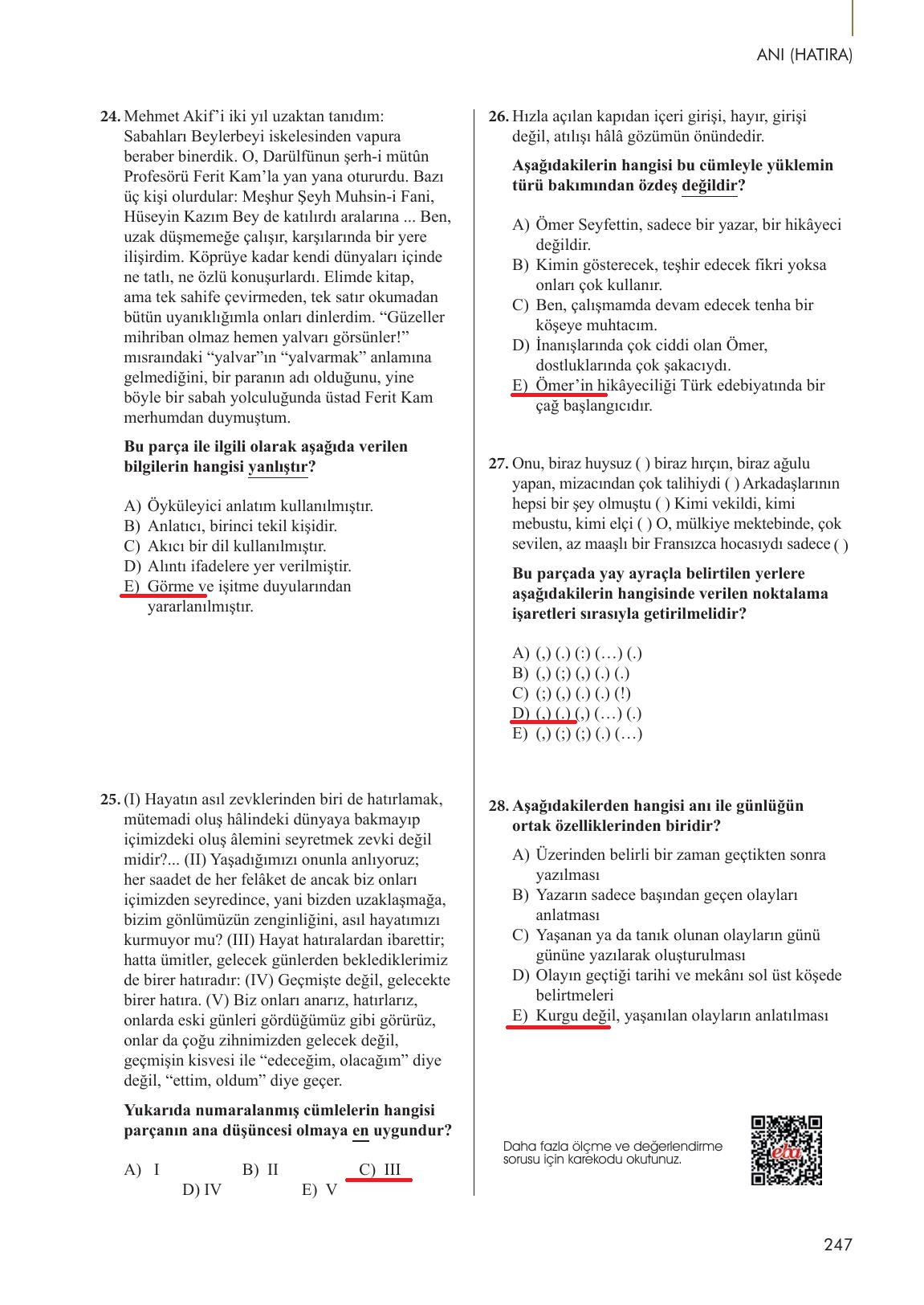 10. Sınıf Meb Yayınları Türk Dili Ve Edebiyatı Ders Kitabı Sayfa 247 Cevapları