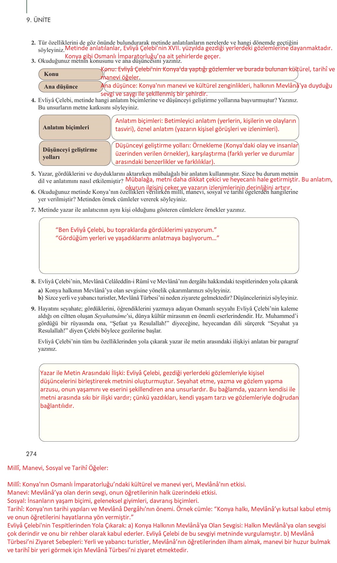 10. Sınıf Meb Yayınları Türk Dili Ve Edebiyatı Ders Kitabı Sayfa 274 Cevapları