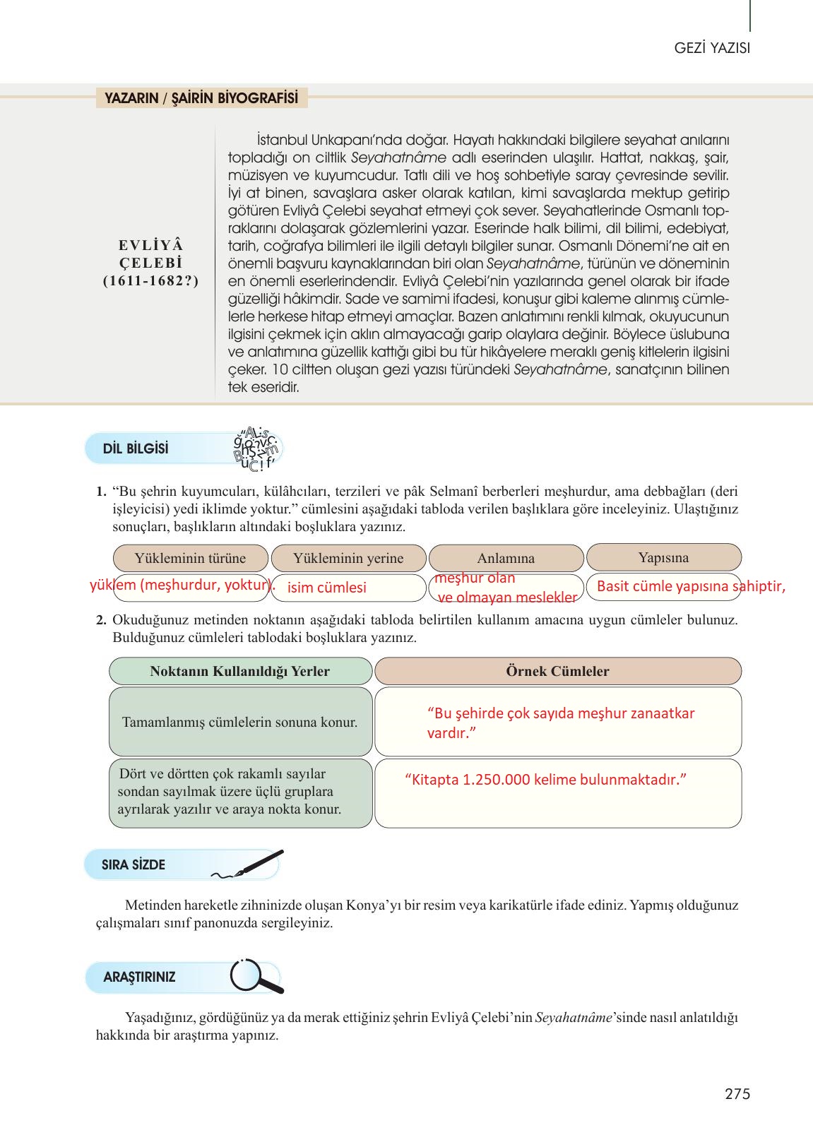 10. Sınıf Meb Yayınları Türk Dili Ve Edebiyatı Ders Kitabı Sayfa 275 Cevapları