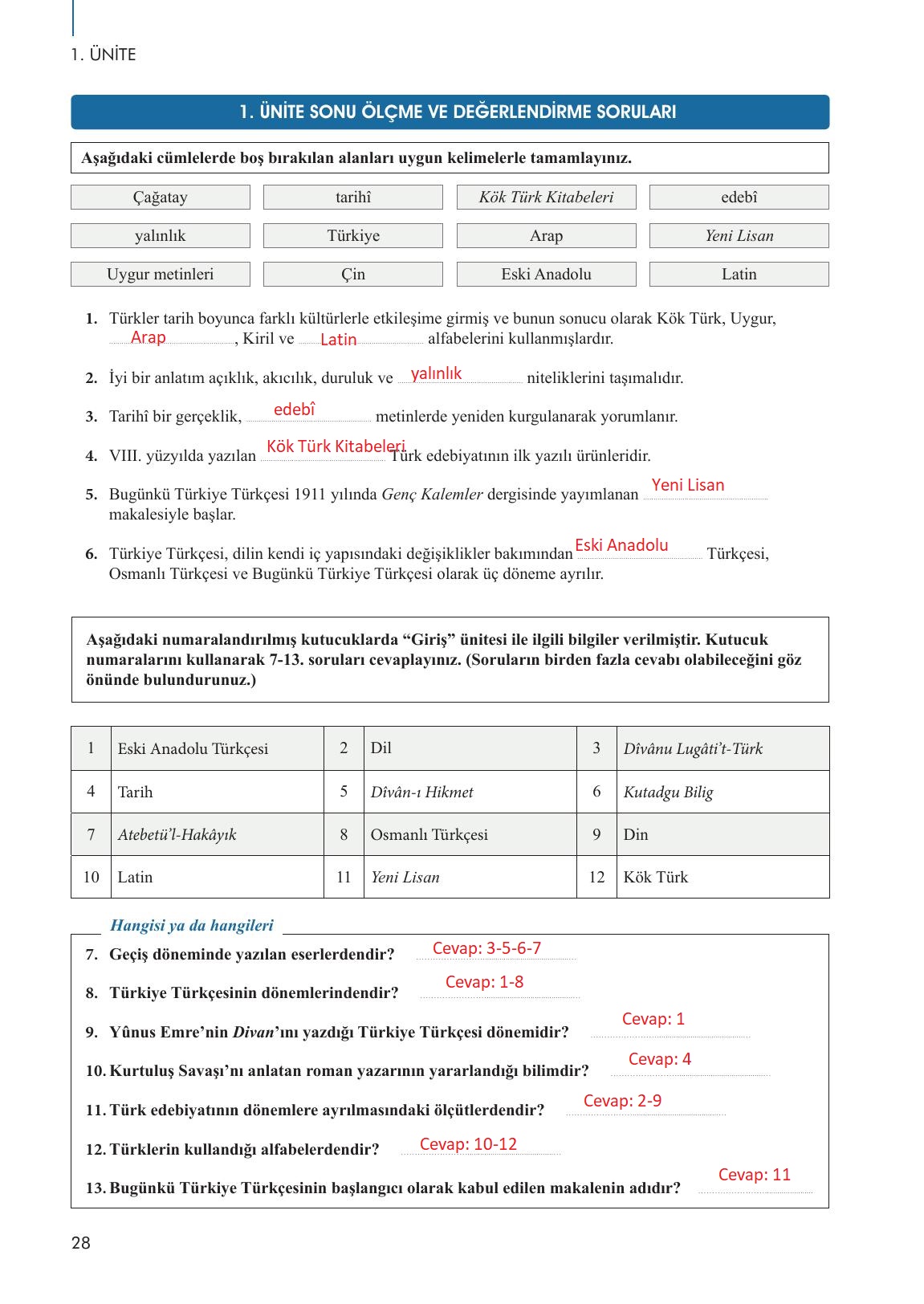 10. Sınıf Meb Yayınları Türk Dili Ve Edebiyatı Ders Kitabı Sayfa 28 Cevapları