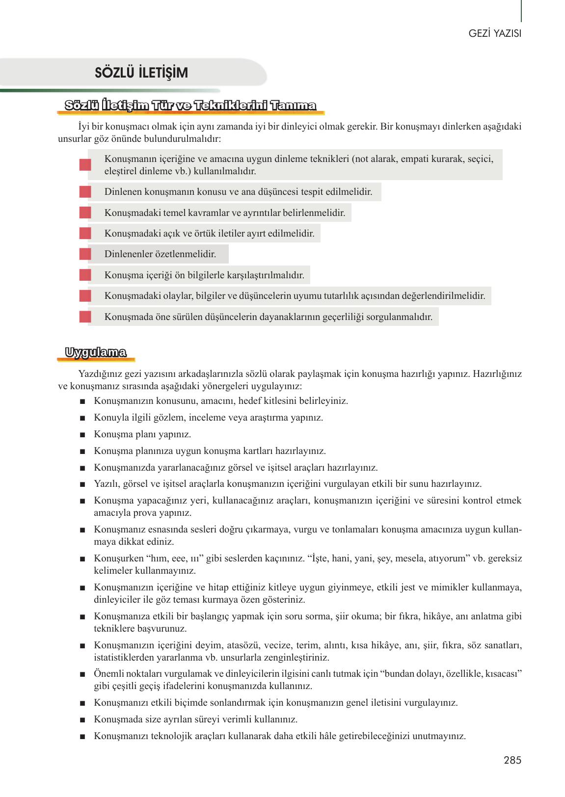 10. Sınıf Meb Yayınları Türk Dili Ve Edebiyatı Ders Kitabı Sayfa 285 Cevapları