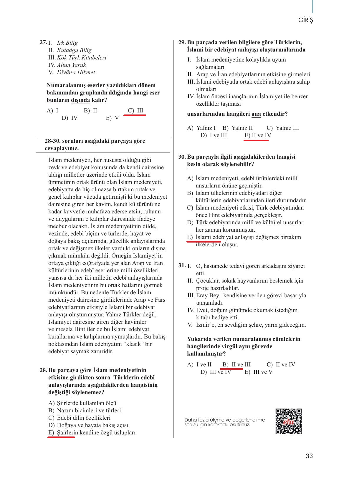 10. Sınıf Meb Yayınları Türk Dili Ve Edebiyatı Ders Kitabı Sayfa 33 Cevapları