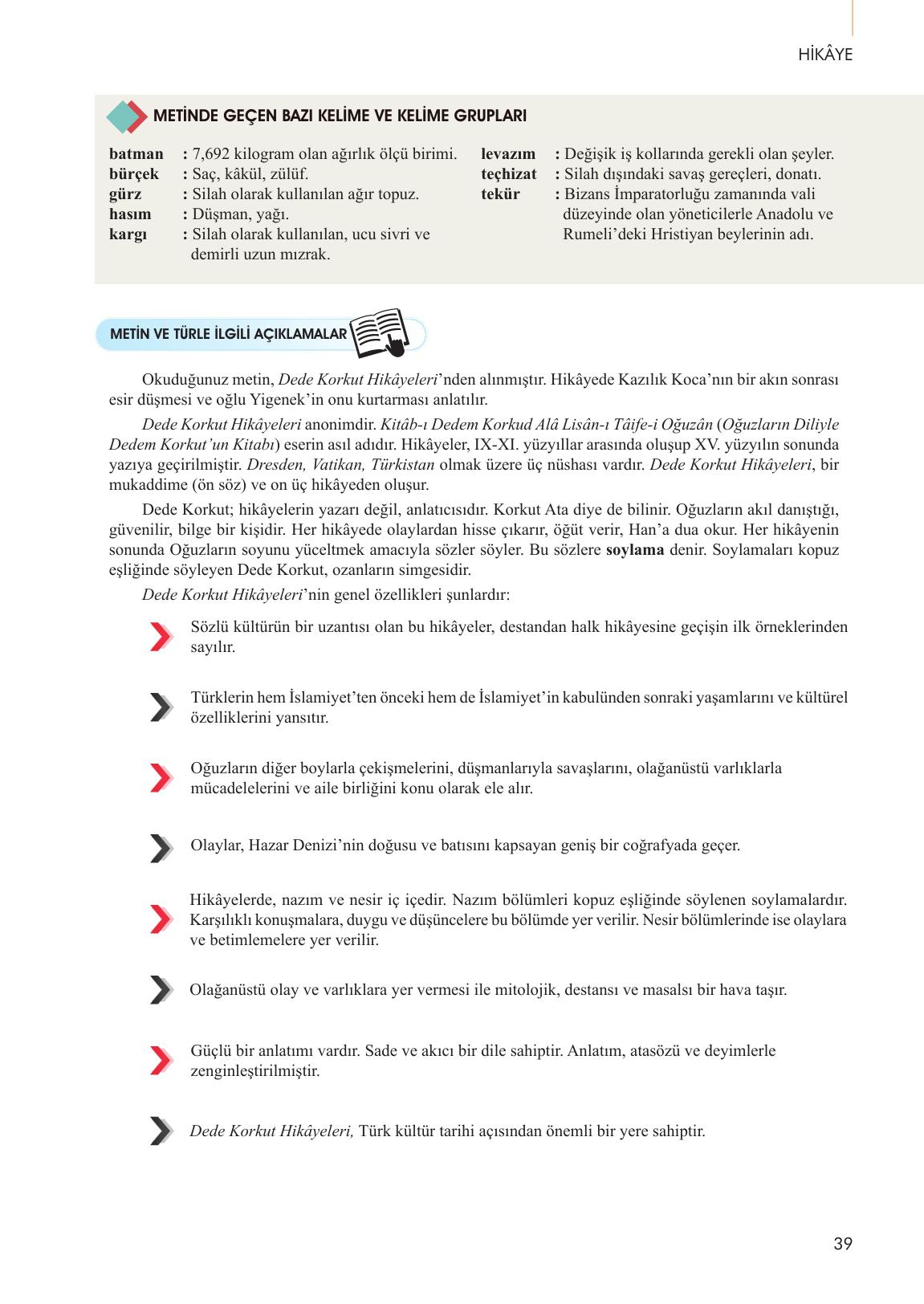 10. Sınıf Meb Yayınları Türk Dili Ve Edebiyatı Ders Kitabı Sayfa 39 Cevapları