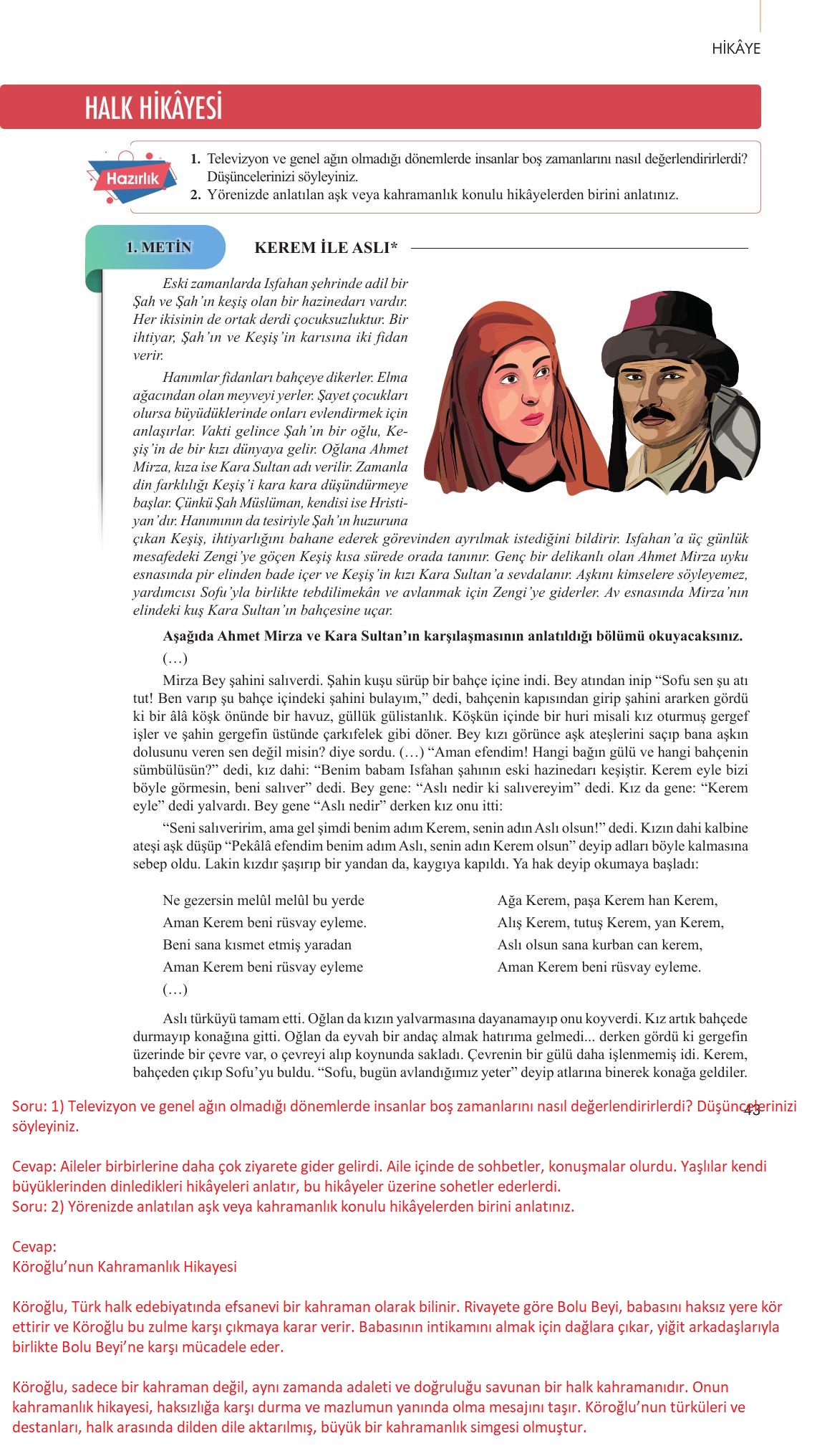 10. Sınıf Meb Yayınları Türk Dili Ve Edebiyatı Ders Kitabı Sayfa 43 Cevapları