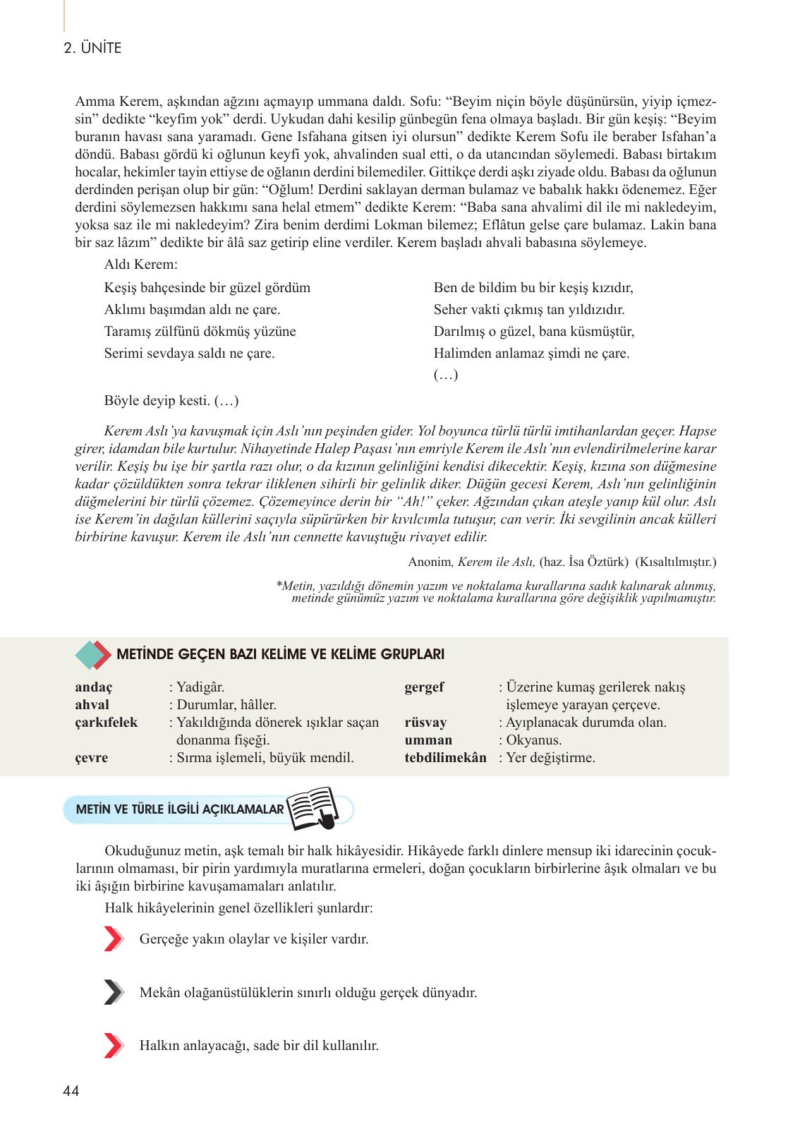 10. Sınıf Meb Yayınları Türk Dili Ve Edebiyatı Ders Kitabı Sayfa 44 Cevapları