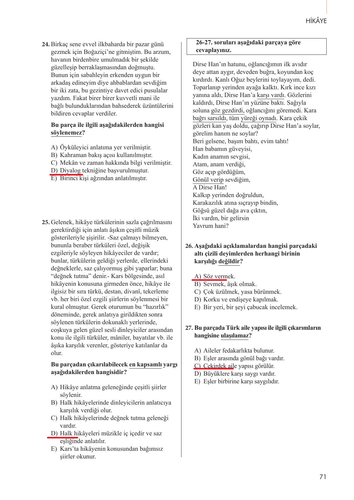 10. Sınıf Meb Yayınları Türk Dili Ve Edebiyatı Ders Kitabı Sayfa 71 Cevapları