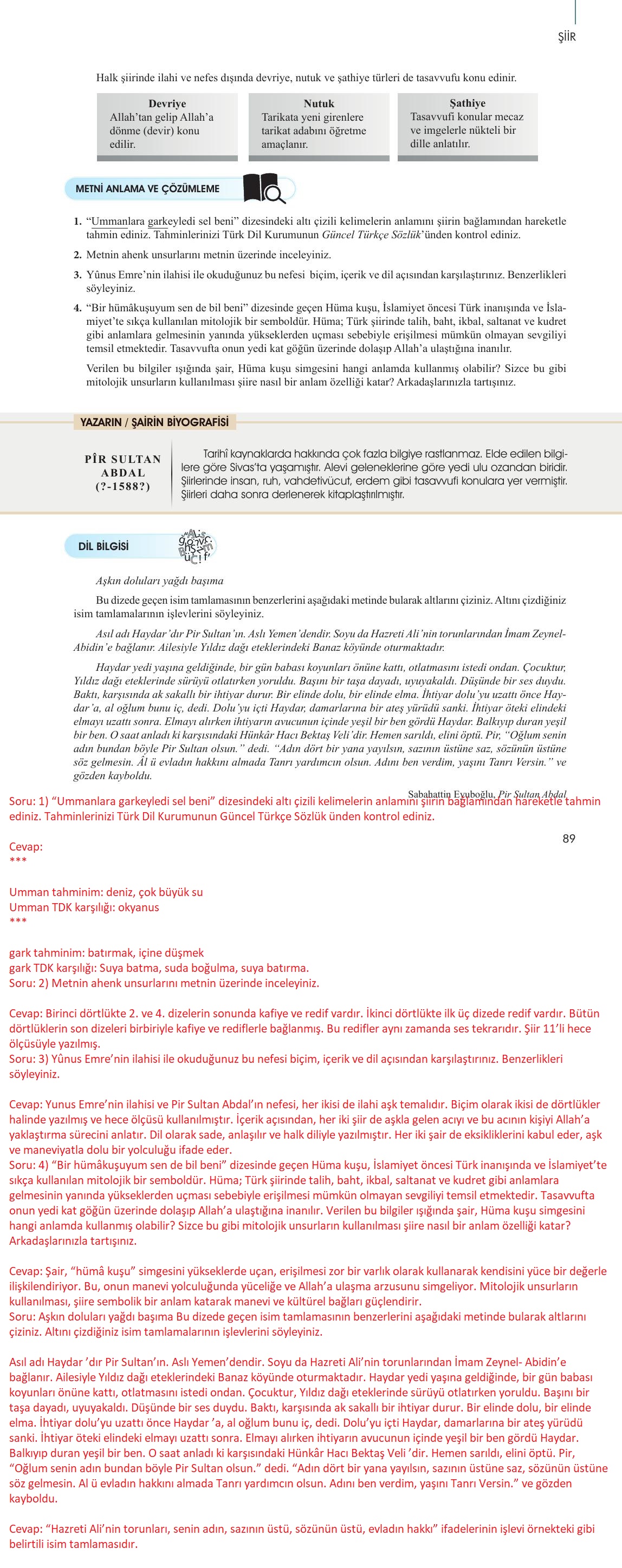 10. Sınıf Meb Yayınları Türk Dili Ve Edebiyatı Ders Kitabı Sayfa 89 Cevapları