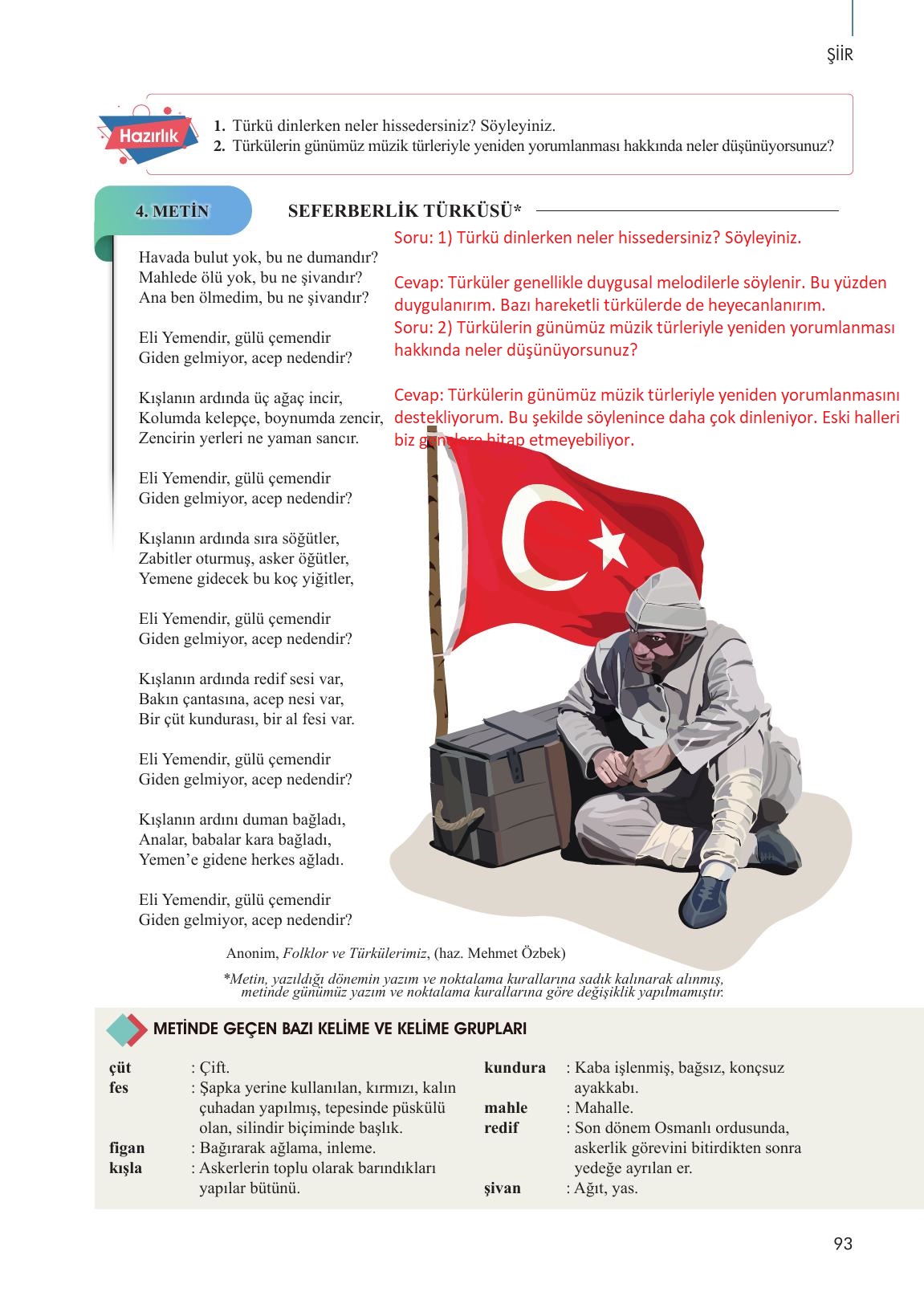 10. Sınıf Meb Yayınları Türk Dili Ve Edebiyatı Ders Kitabı Sayfa 93 Cevapları