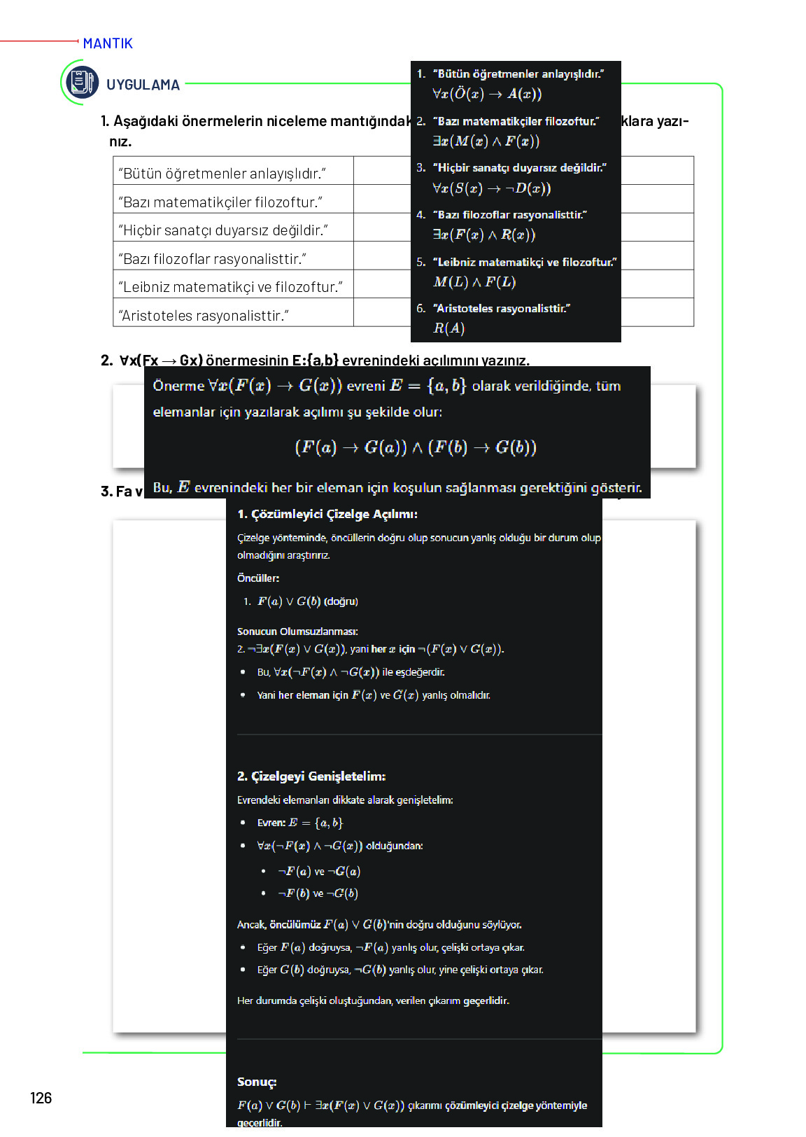 11-12. Sınıf Meb Yayınları Mantık Ders Kitabı Sayfa 126 Cevapları