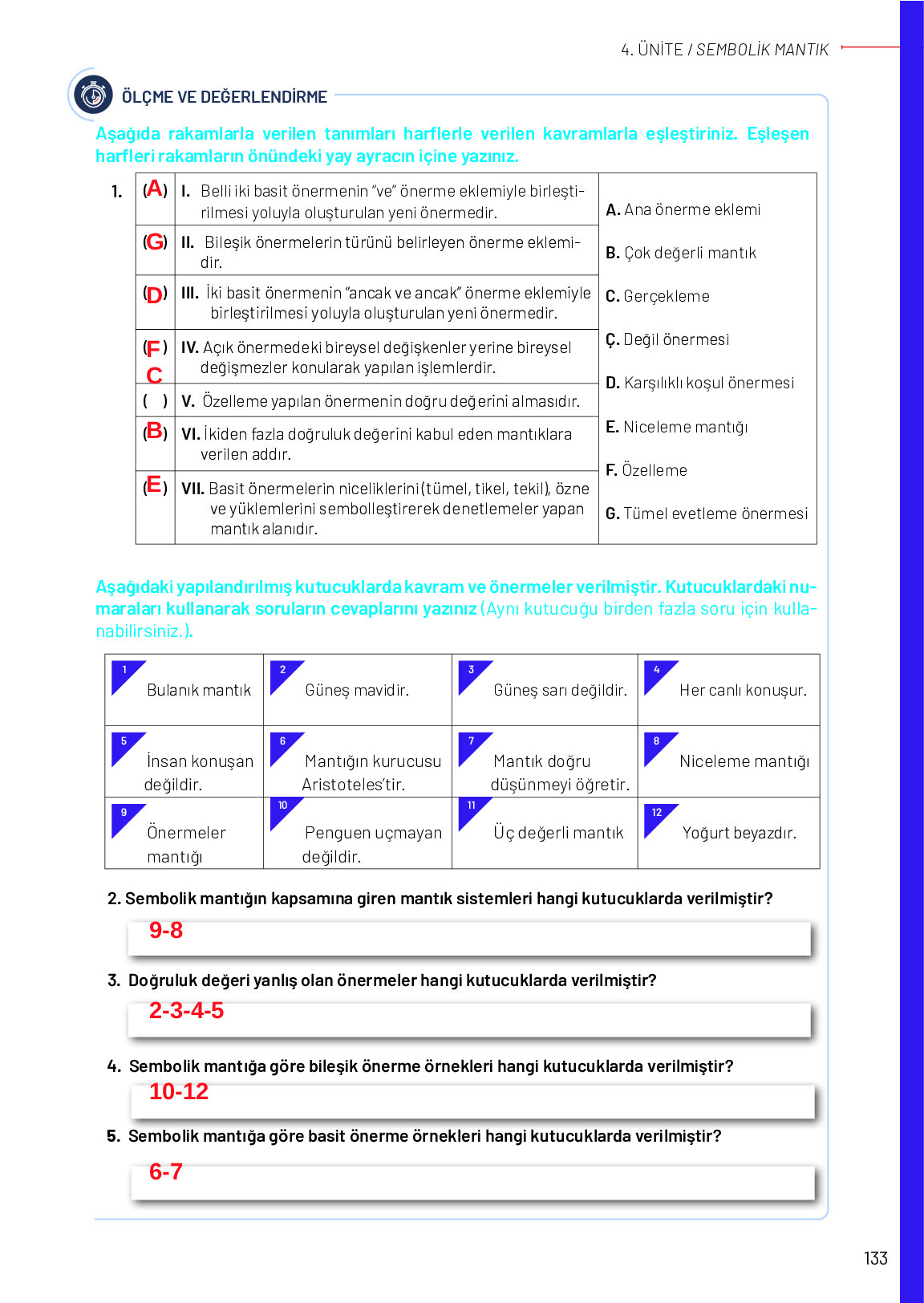 11-12. Sınıf Meb Yayınları Mantık Ders Kitabı Sayfa 133 Cevapları 11-12. Sınıf Meb Yayınları Mantık Ders Kitabı Sayfa 133 Cevapları