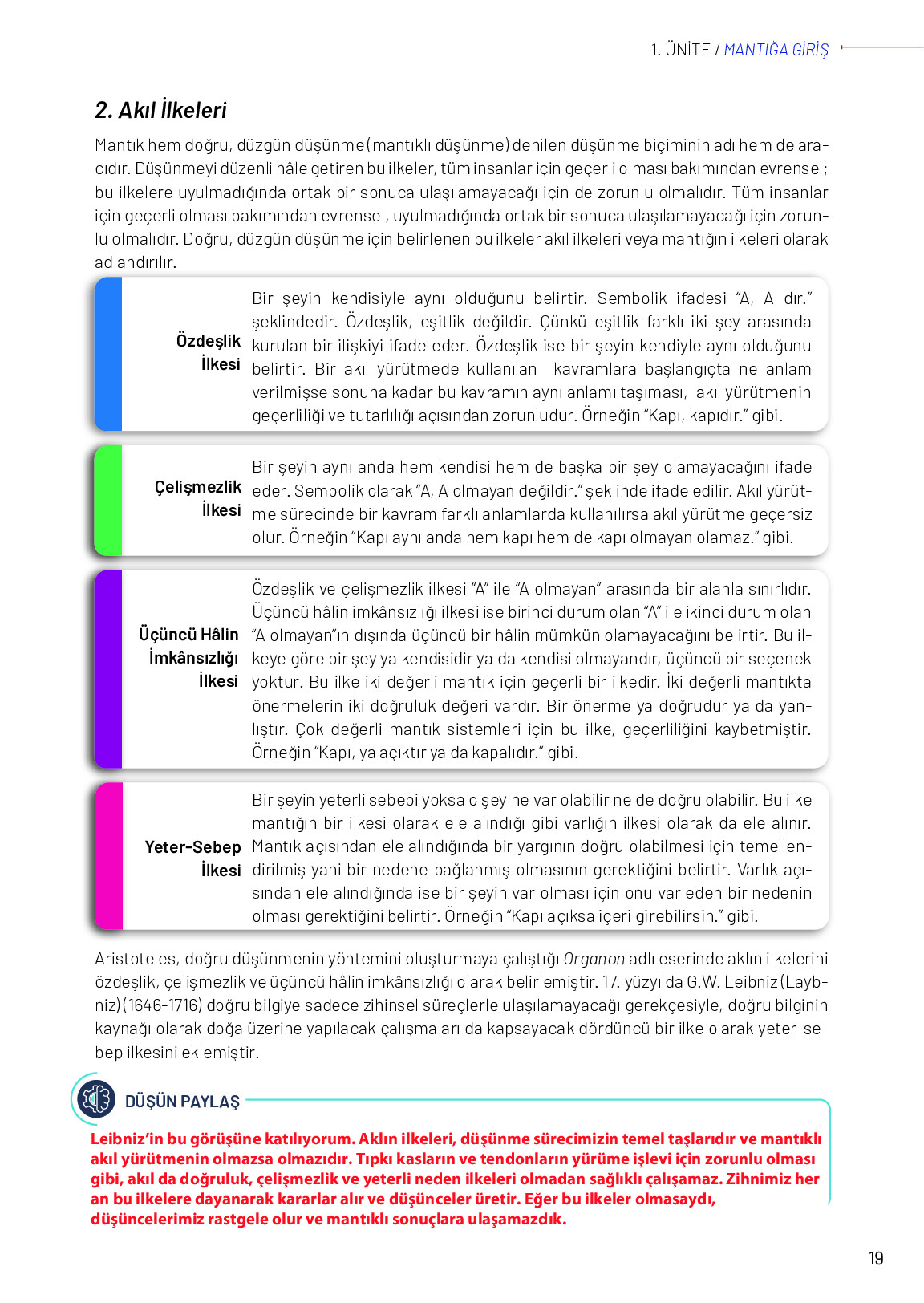11-12. Sınıf Meb Yayınları Mantık Ders Kitabı Sayfa 19 Cevapları