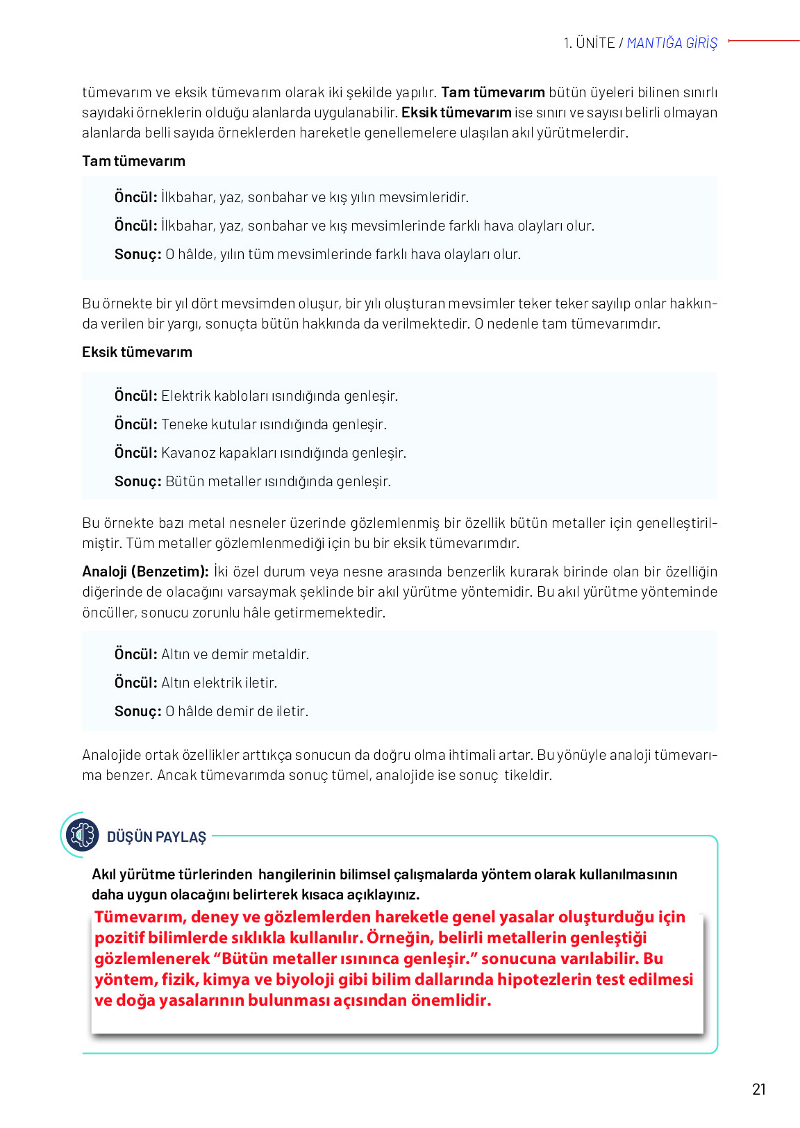 11-12. Sınıf Meb Yayınları Mantık Ders Kitabı Sayfa 21 Cevapları