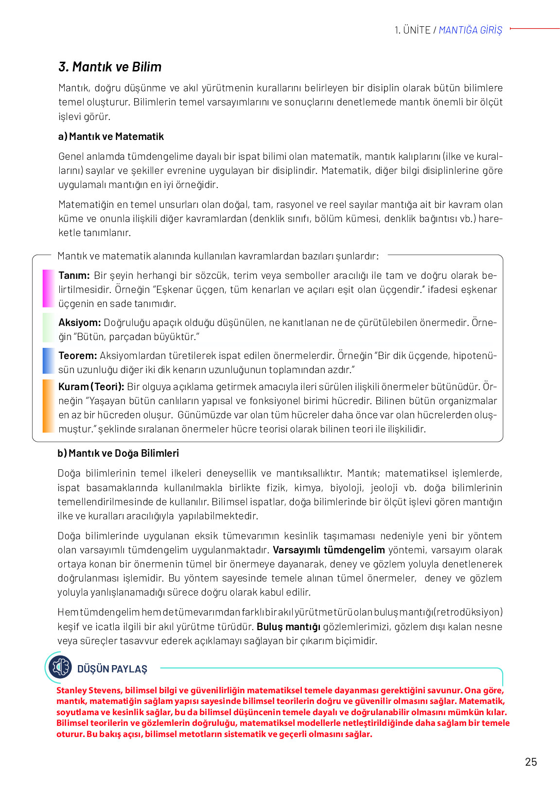 11-12. Sınıf Meb Yayınları Mantık Ders Kitabı Sayfa 25 Cevapları