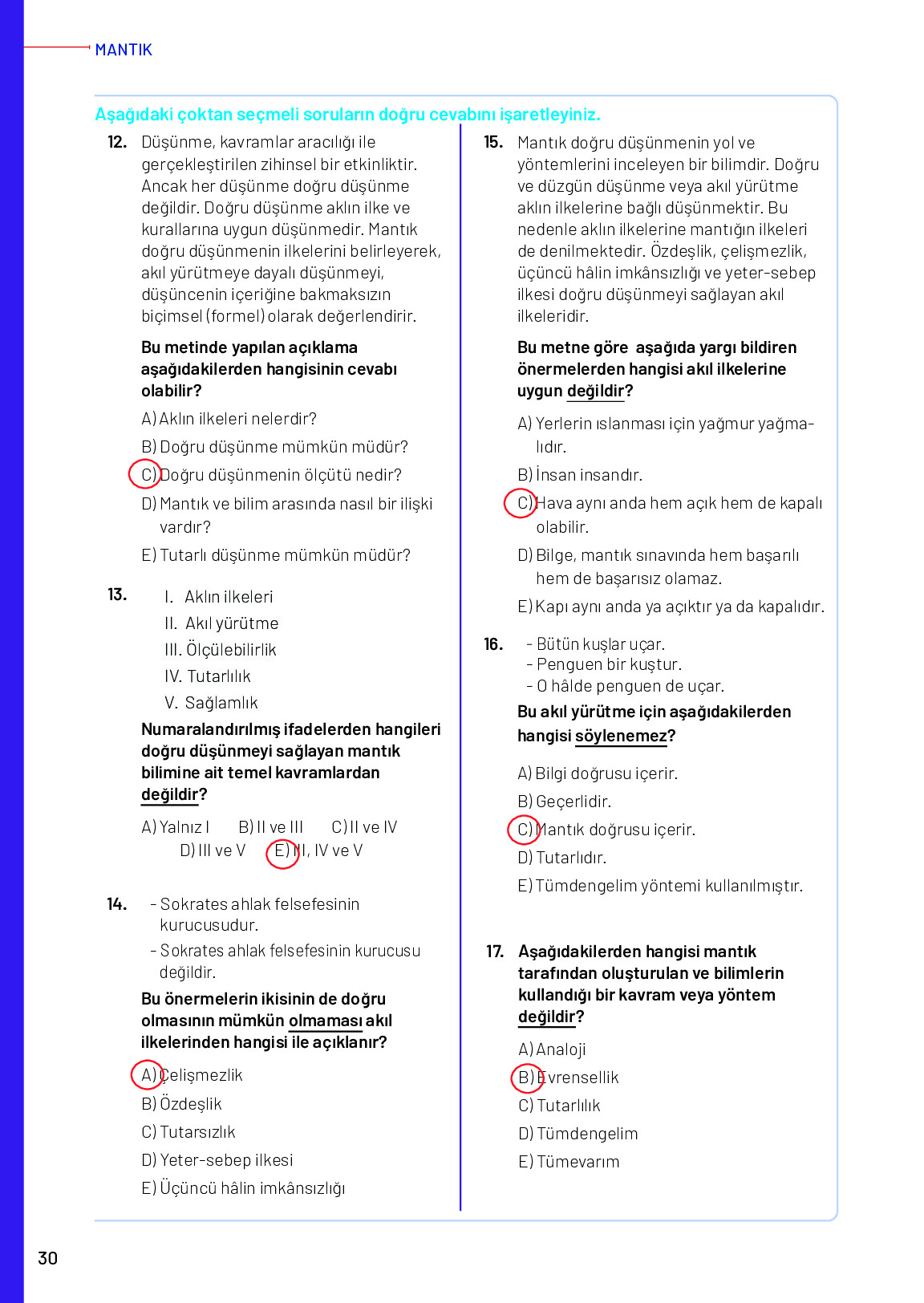 11-12. Sınıf Meb Yayınları Mantık Ders Kitabı Sayfa 30 Cevapları 11-12. Sınıf Meb Yayınları Mantık Ders Kitabı Sayfa 30 Cevapları