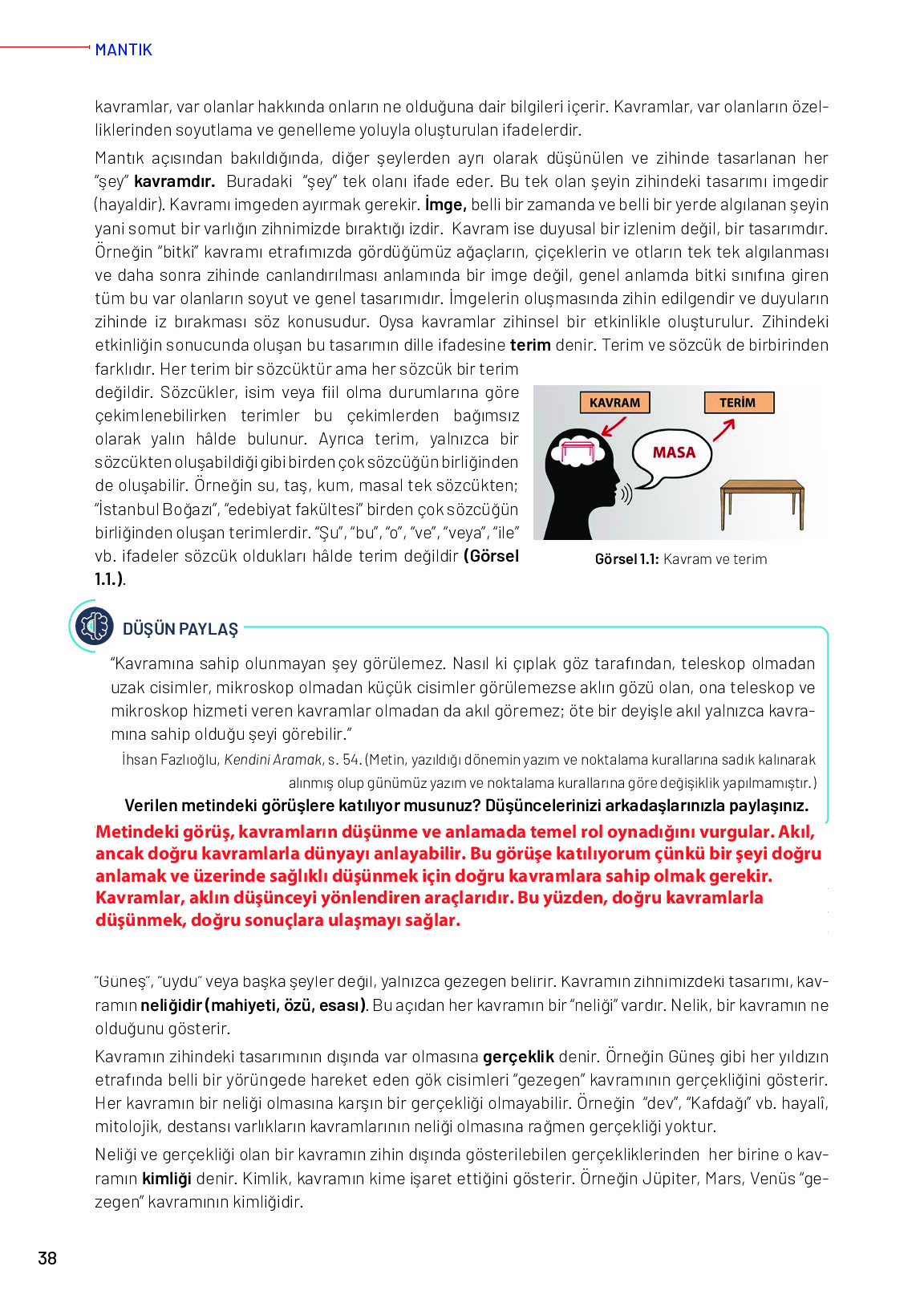 11-12. Sınıf Meb Yayınları Mantık Ders Kitabı Sayfa 38 Cevapları