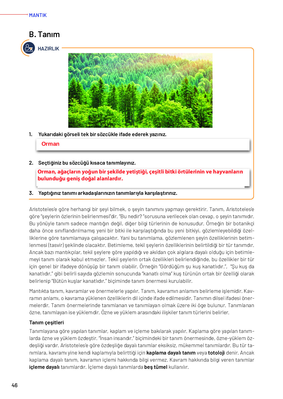 11-12. Sınıf Meb Yayınları Mantık Ders Kitabı Sayfa 46 Cevapları 11-12. Sınıf Meb Yayınları Mantık Ders Kitabı Sayfa 46 Cevapları